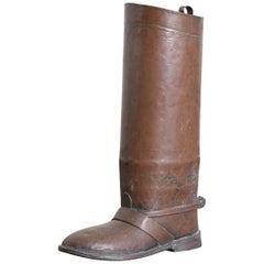 French Copper Boot Umbrella Stand, Early 20th Century