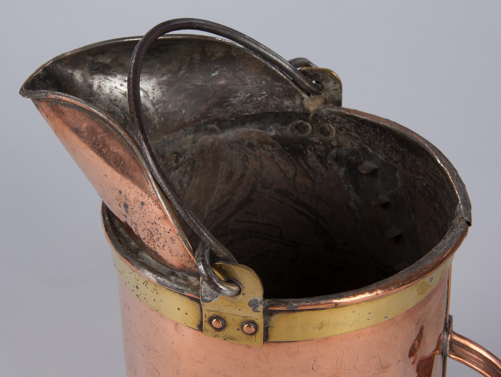 French Provincial French Copper Bucket with Brass Trim, Late 1800s For Sale