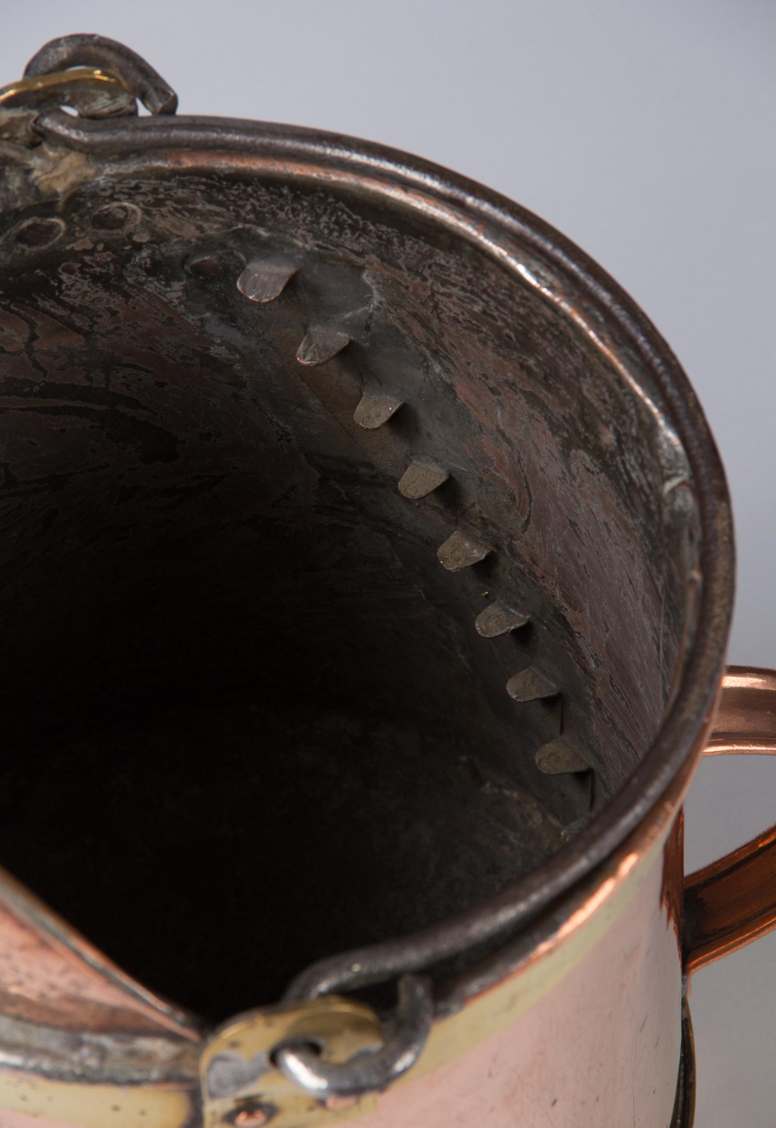 French Copper Bucket with Brass Trim, Late 1800s For Sale 1