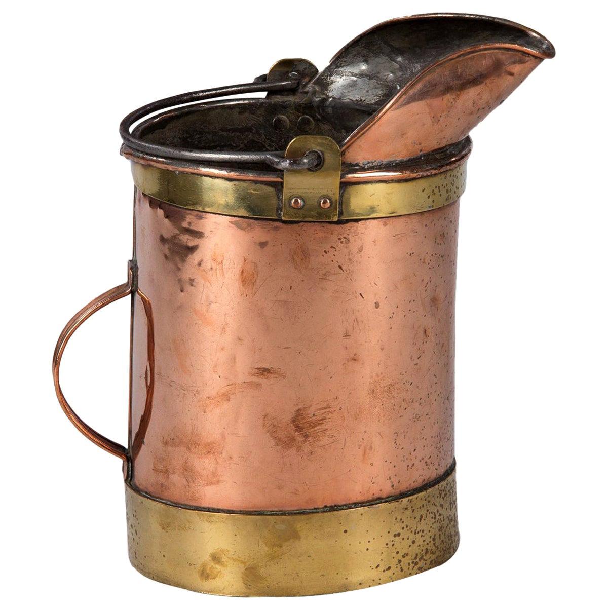 French Copper Bucket with Brass Trim, Late 1800s For Sale