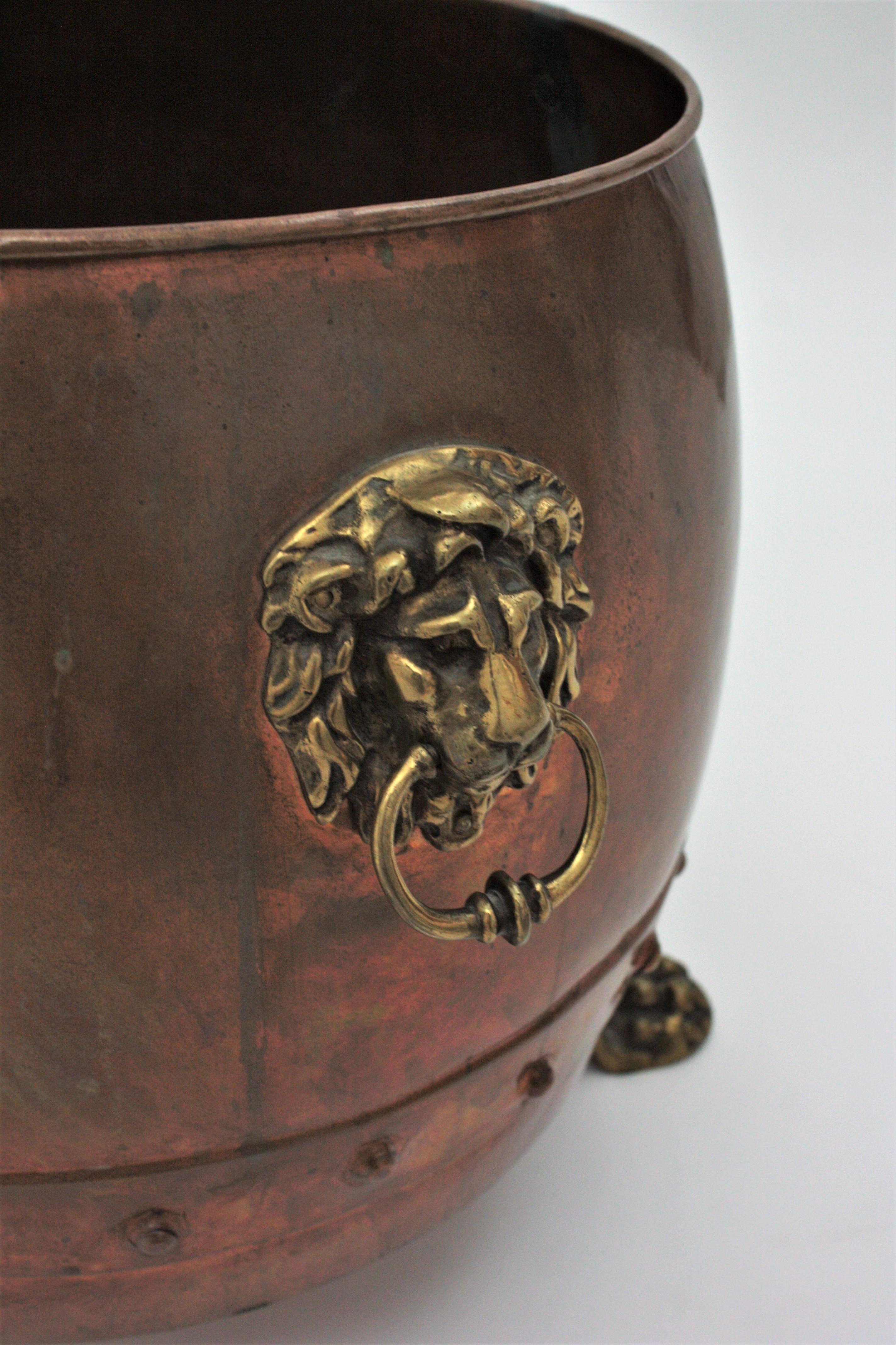 French Copper Cauldron Champagne Cooler or Planter with Lion Heads 7