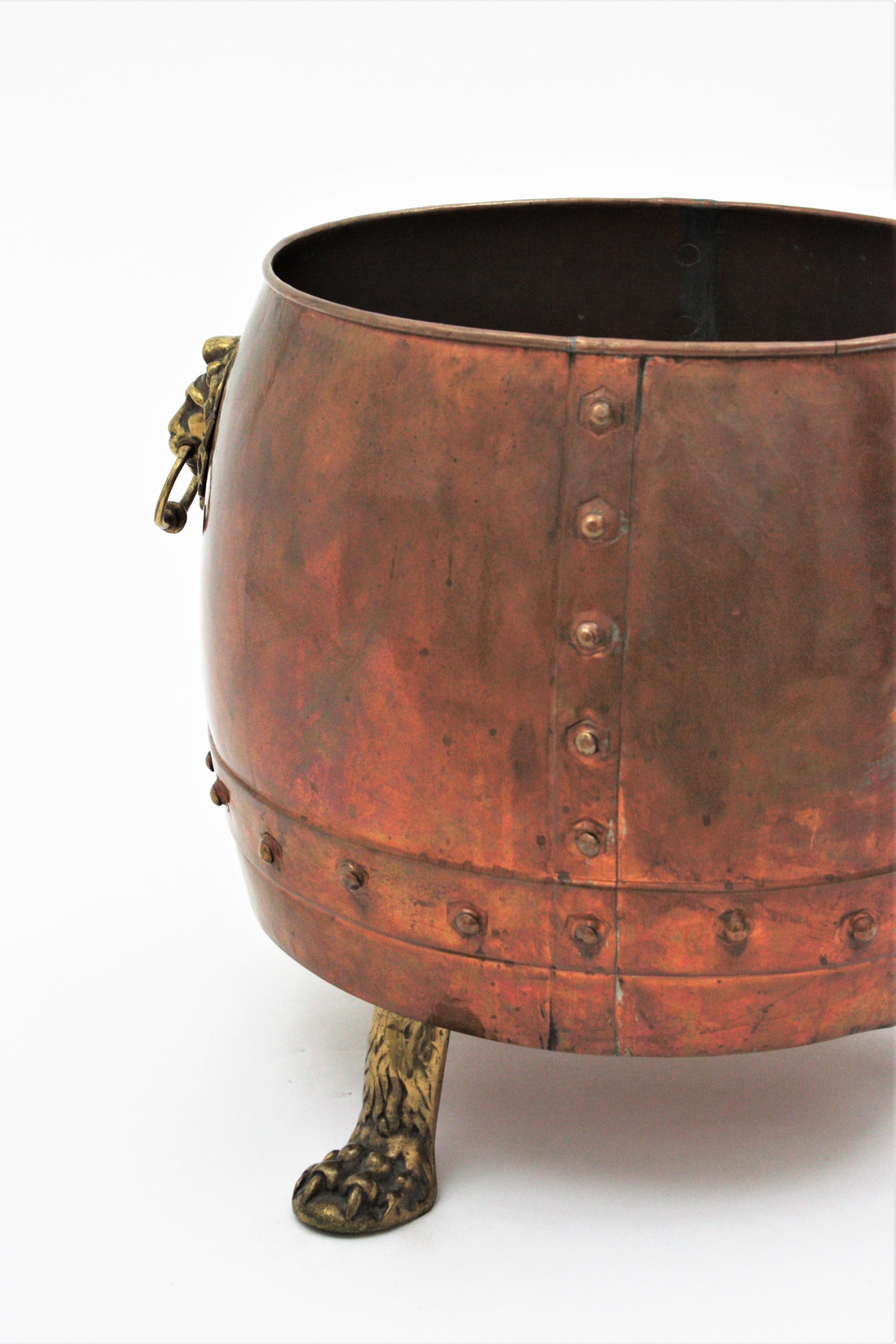 French Copper Cauldron Champagne Cooler or Planter with Lion Heads 8