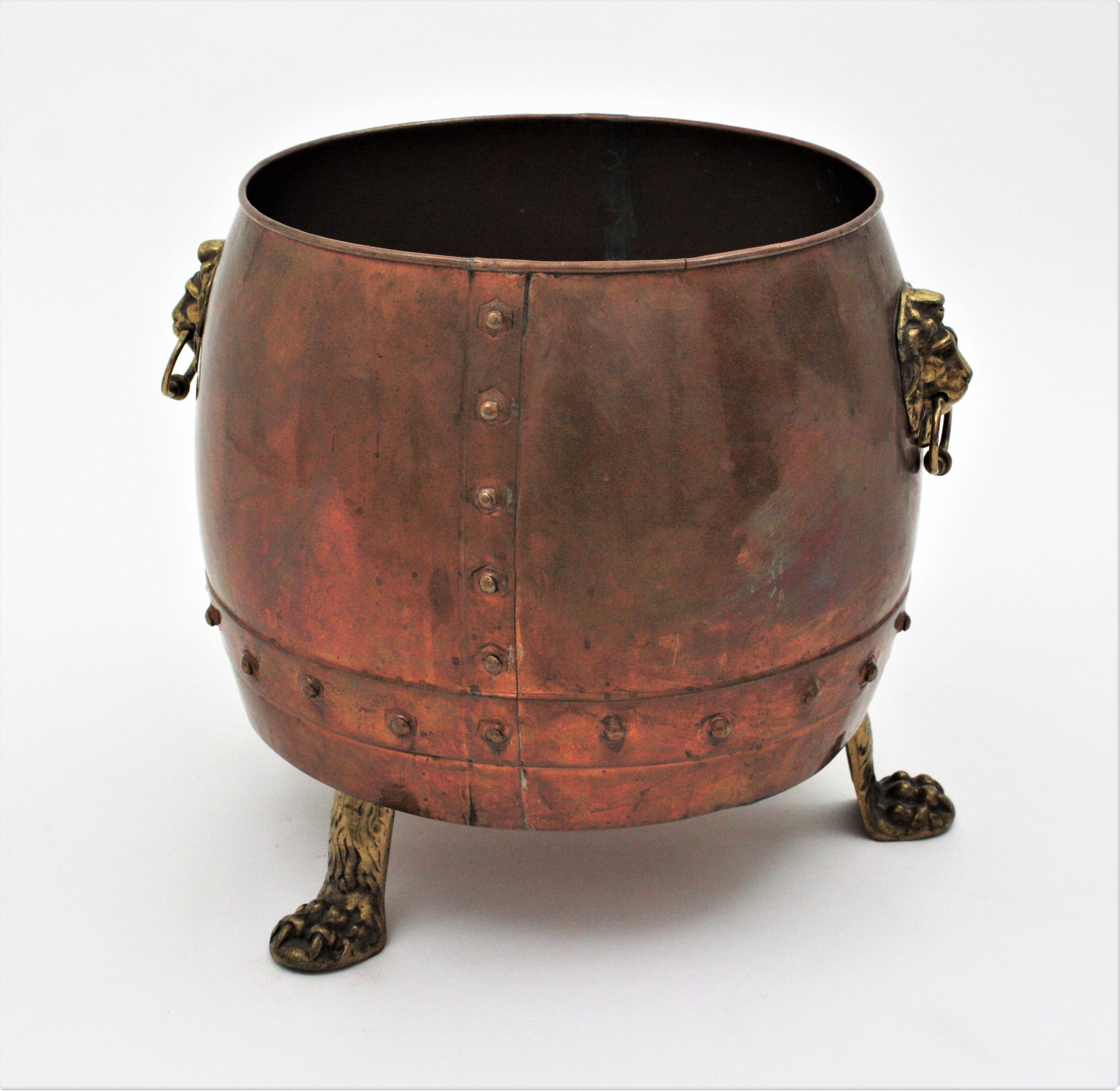 French Copper Cauldron Champagne Cooler or Planter with Lion Heads 9
