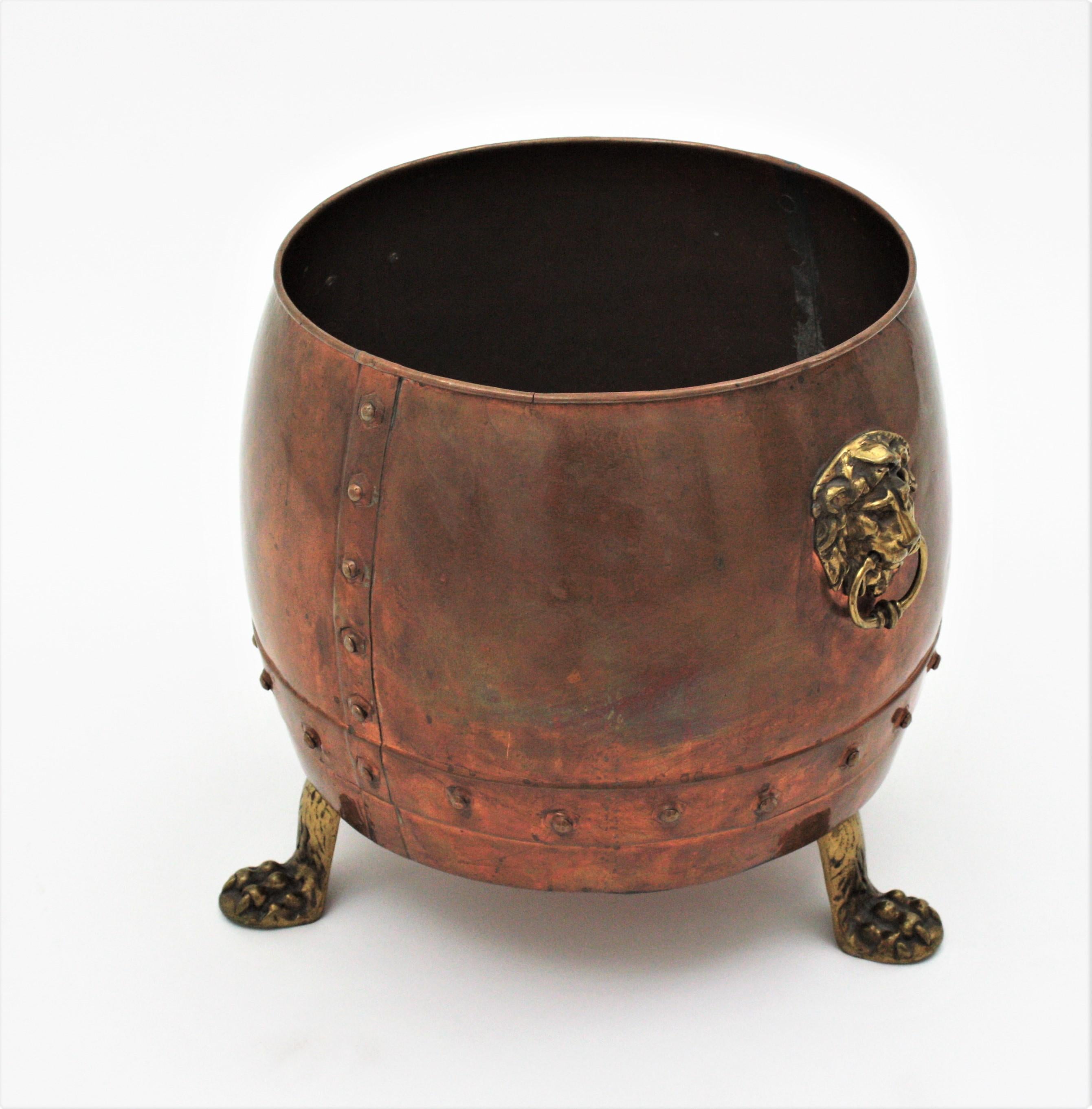 French Copper Cauldron Champagne Cooler or Planter with Lion Heads 1
