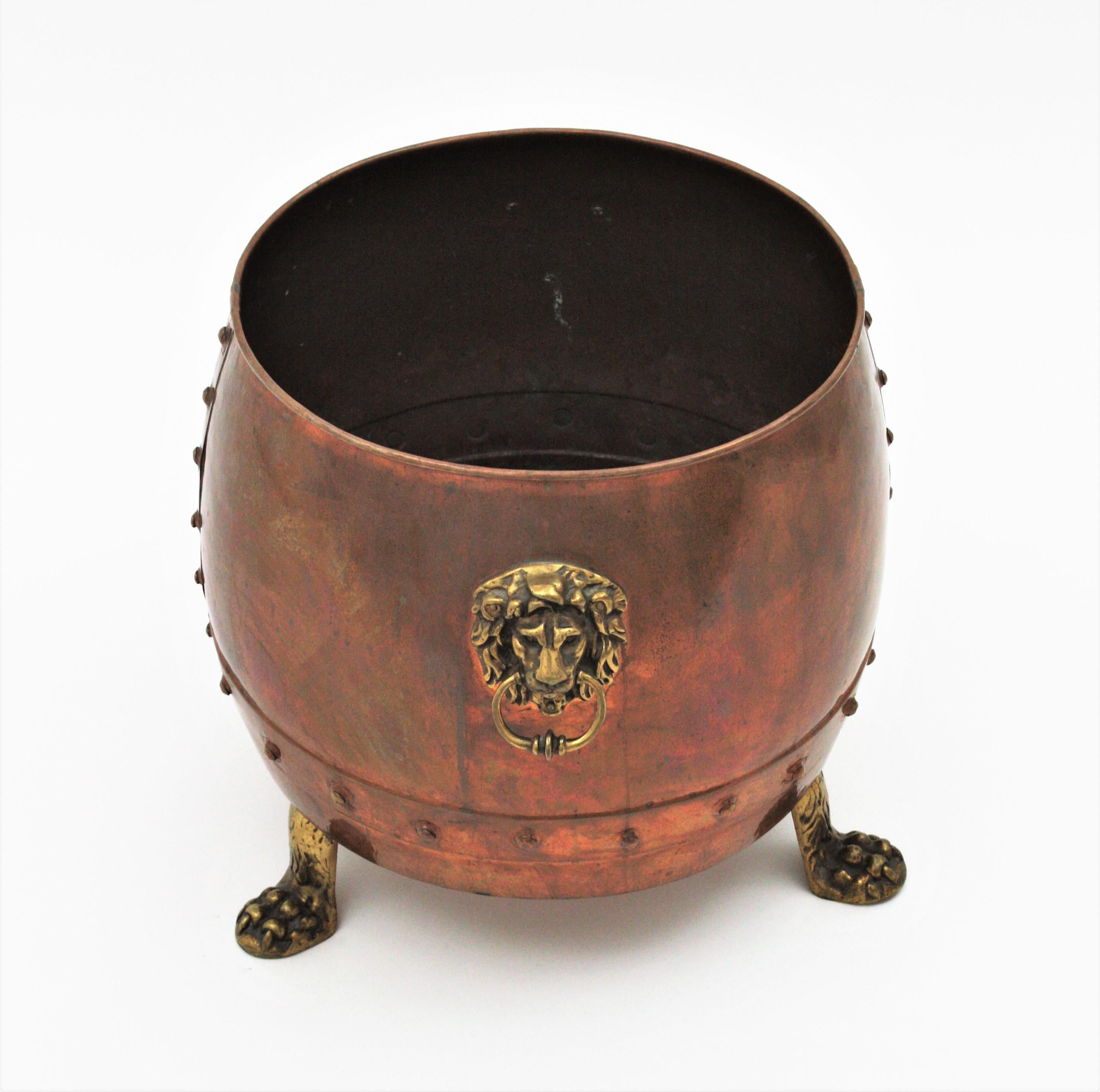 French Copper Cauldron Champagne Cooler or Planter with Lion Heads 3
