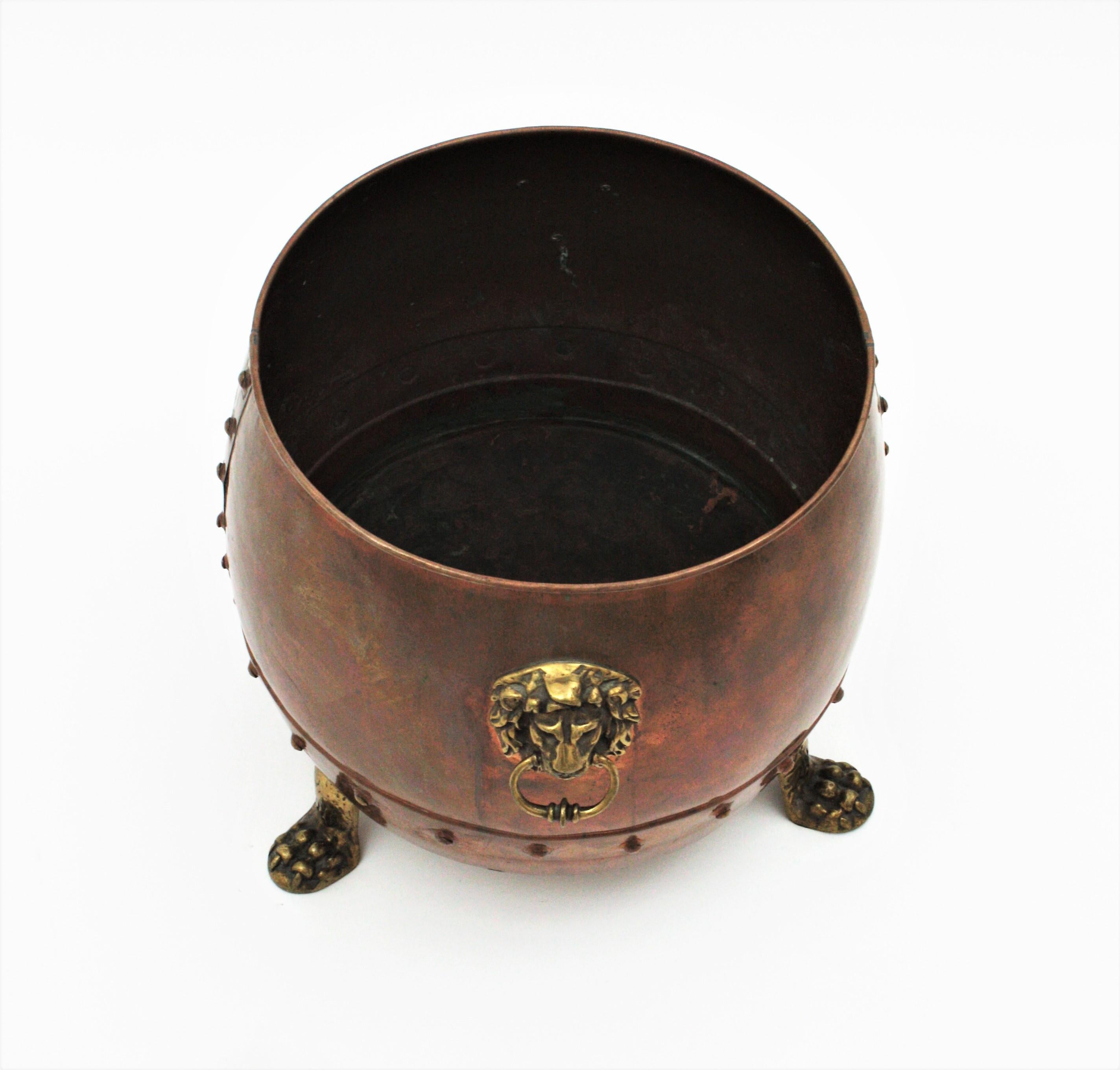 French Copper Cauldron Champagne Cooler or Planter with Lion Heads 4