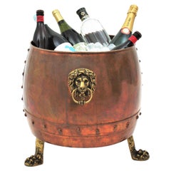 French Copper Cauldron Champagne Cooler or Planter with Lion Heads