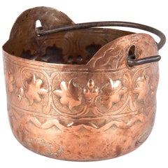 French Copper Cauldron with Forged Iron Handle, 19th Century