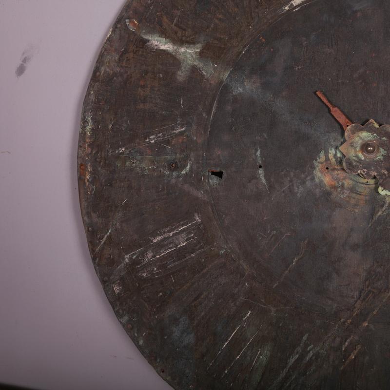 Stunning French copper and painted wall clock face. Wonderful patination. 1860.

Dimensions
4 inches (10 cms) Deep
59 inches (150 cms) Diameter.

 