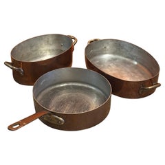 French Copper Cookware Set by Mauviel — Saucepan and Two Covered Oval Casseroles
