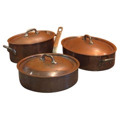 French Copper Cookware Set by Mauviel — Saucepan and Two Covered Oval Casseroles