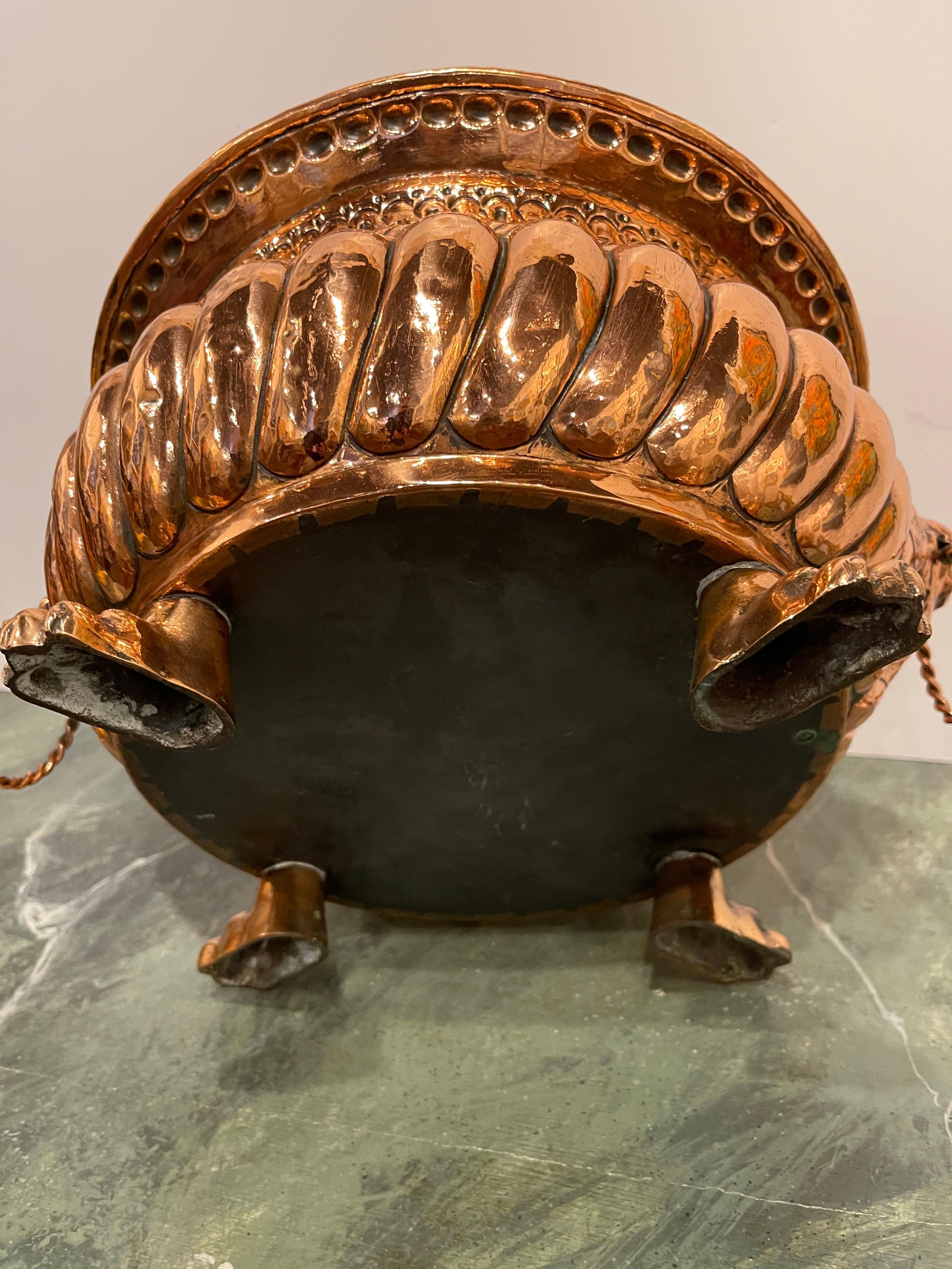 French Copper Jardiniere or Planter with Lion Handles, 19th Century In Good Condition For Sale In Savannah, GA