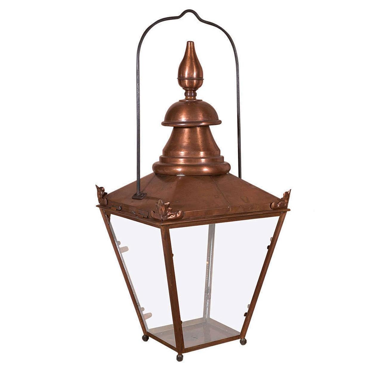 Glass 19th Century French Copper Lantern For Sale