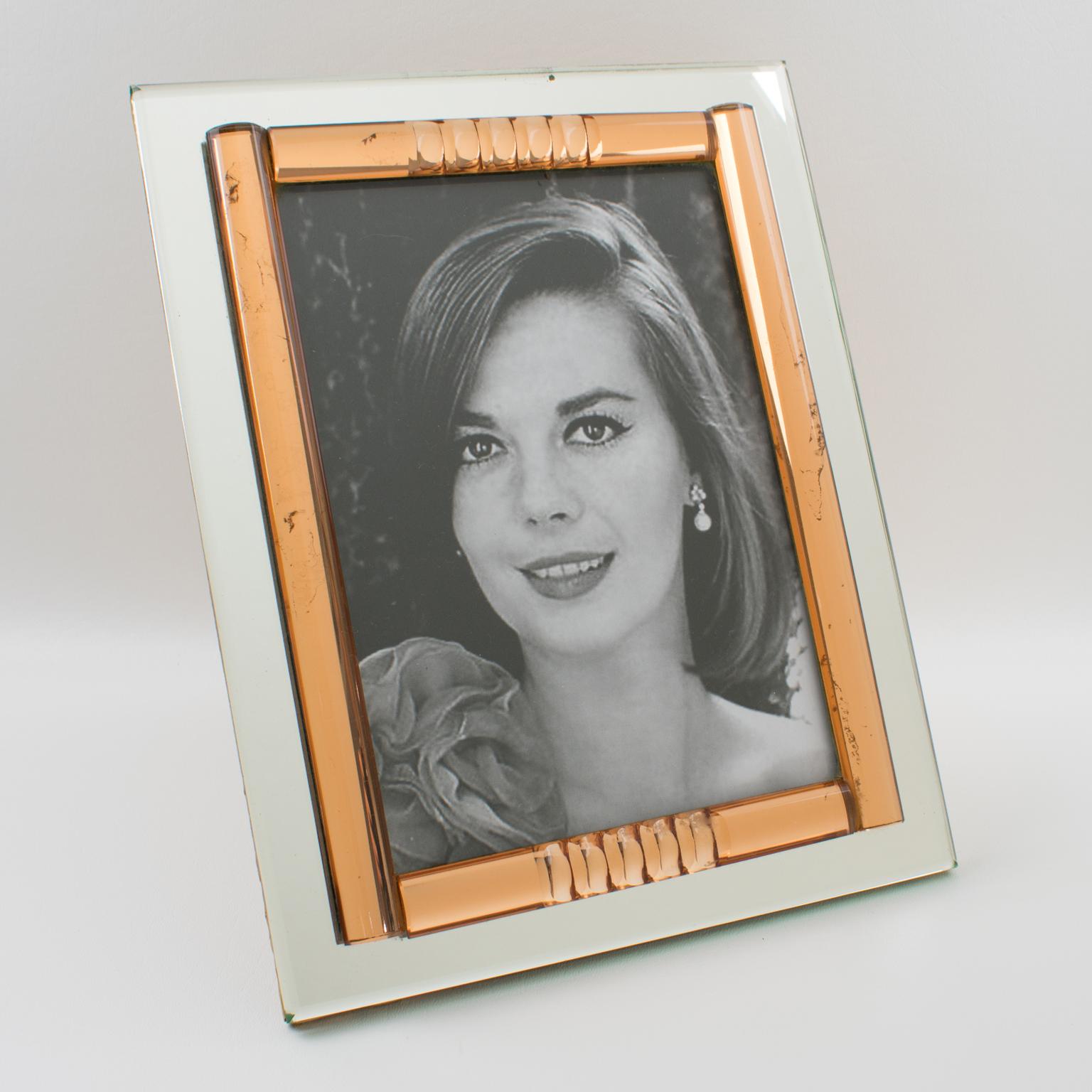French Copper Pink and Silver Mirrored Glass Picture Frame, 1940s For