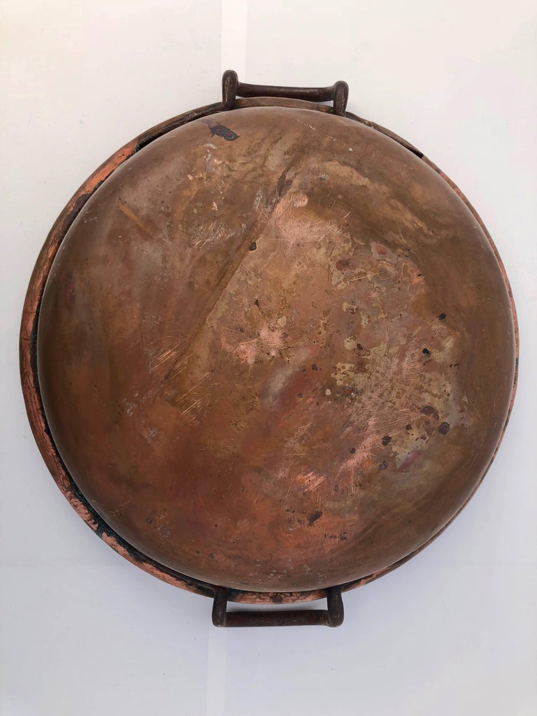 19th Century French Copper Preserving Pan/Sugared Almond Pan, Wrought Iron Handles, 1800s For Sale