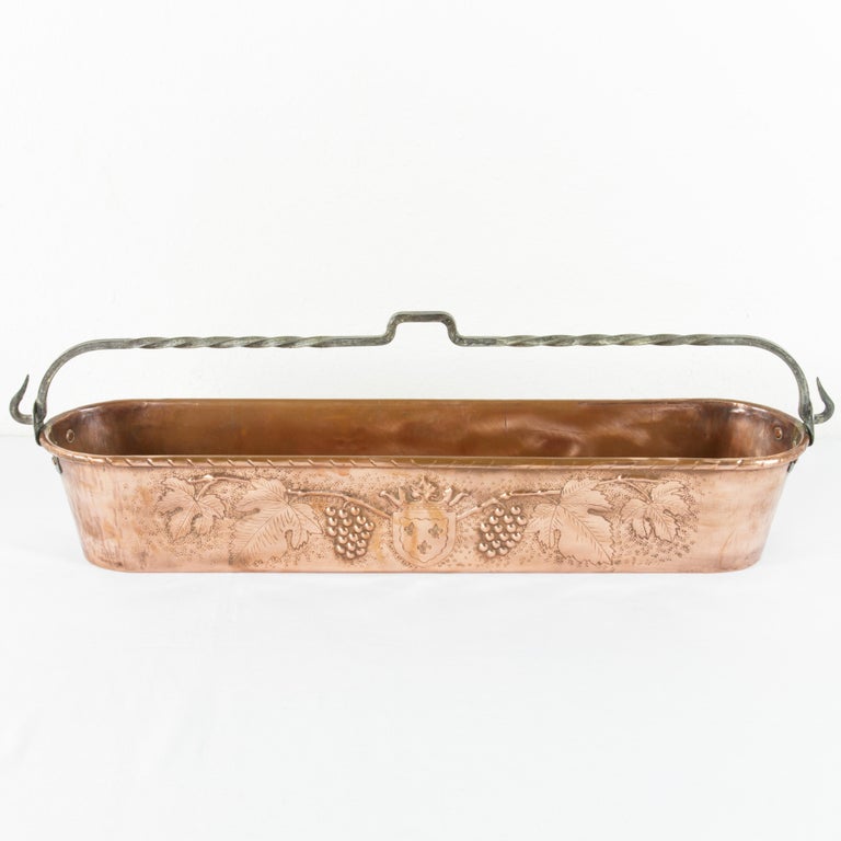 French Copper Repousse Fish Pot or Planter with Grapes and Fleur-de-Lys ...