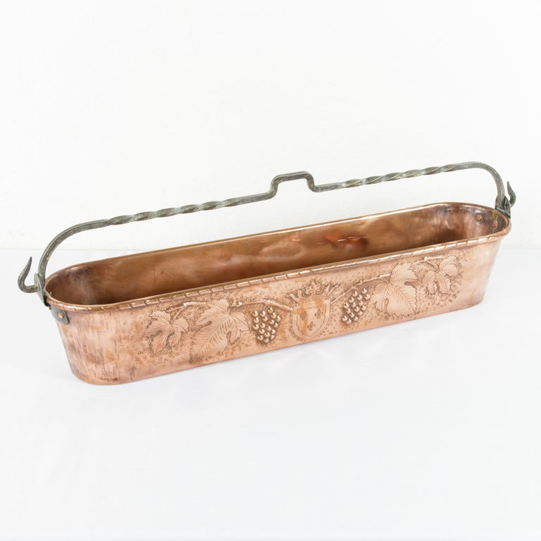 French Copper Repousse Fish Pot or Planter with Grapes and Fleur-de-Lys ...