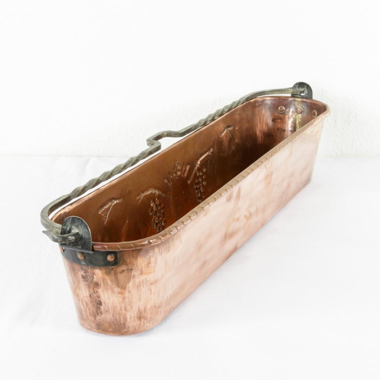 French Copper Repousse Fish Pot or Planter with Grapes and Fleur-de-Lys ...