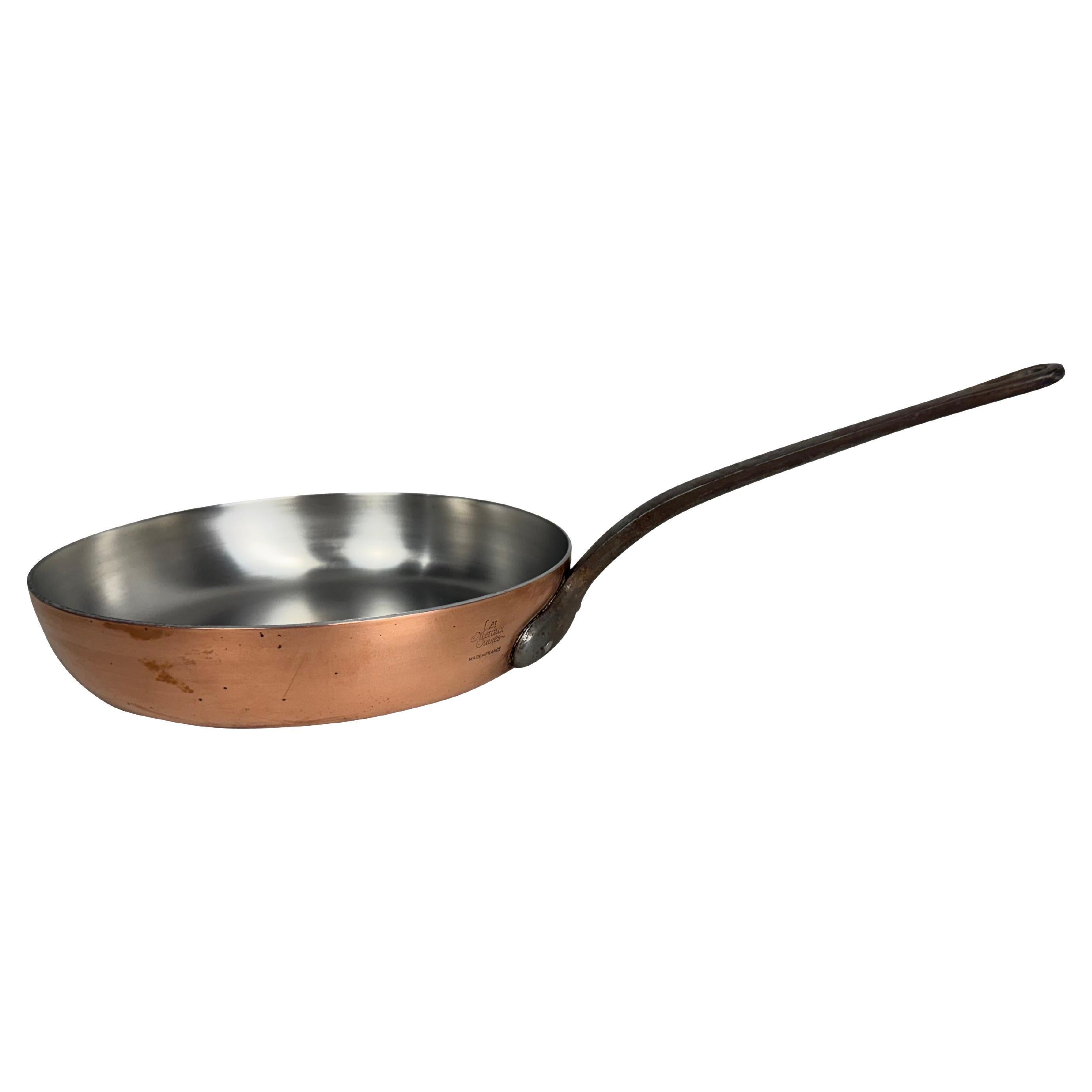 French Copper Skillet 9 Inch Marked Metaux Ouvres France For Sale