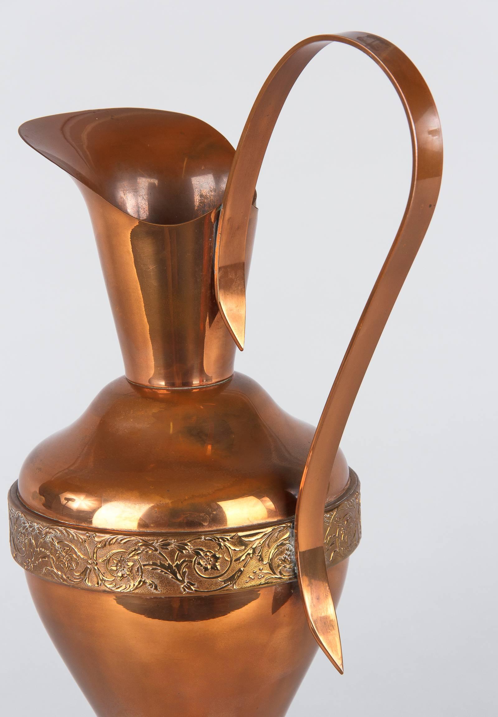 French Copper Slanted Ewer Pitcher by Villedieu Gaor, 1950s For Sale 8