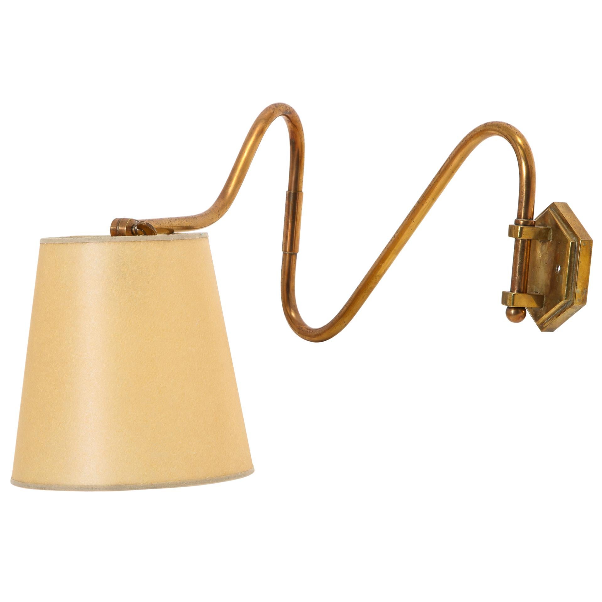 French Copper Swing Arm Brass Wall Lamp