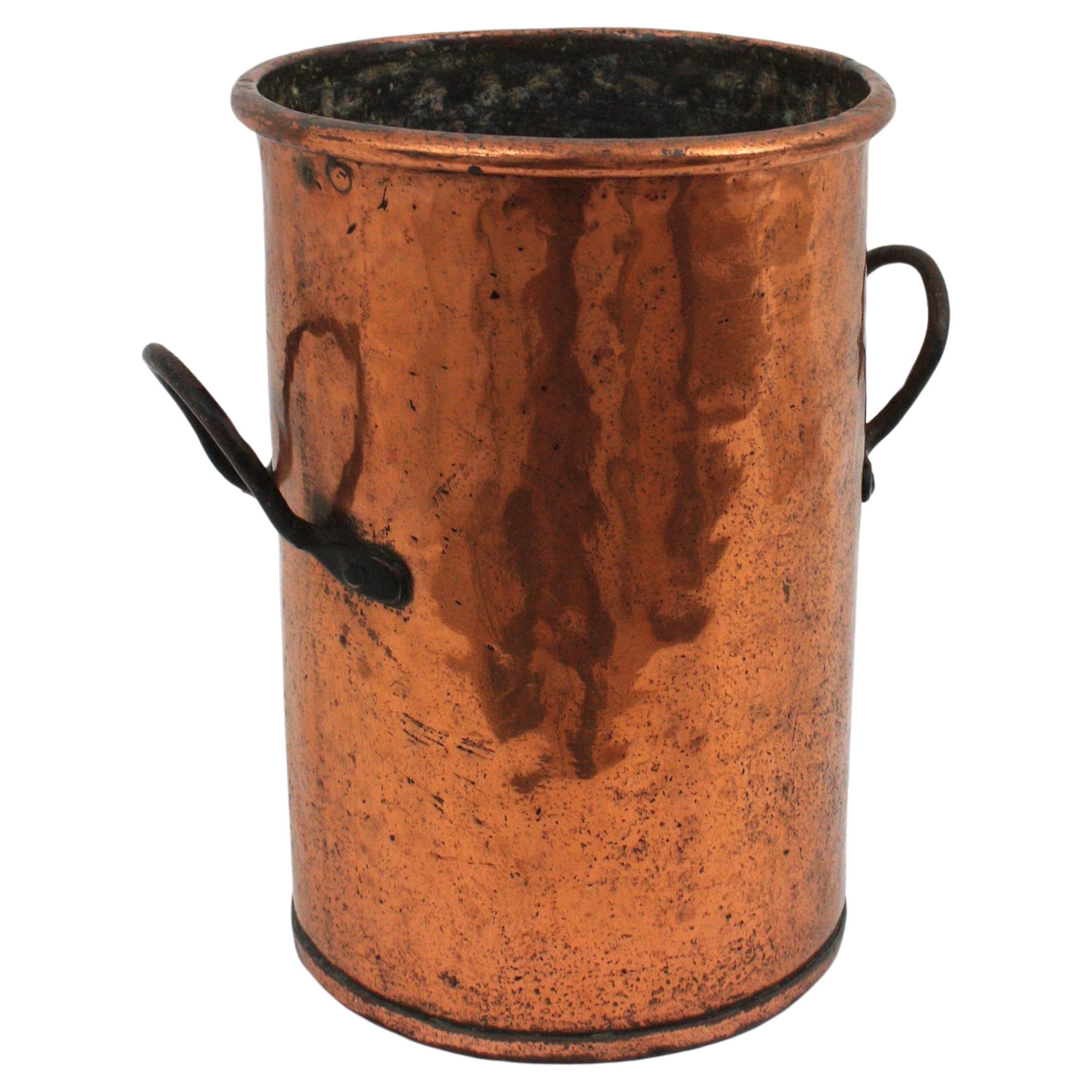 French Copper Tall Cauldron or Planter with Handles  For Sale 5