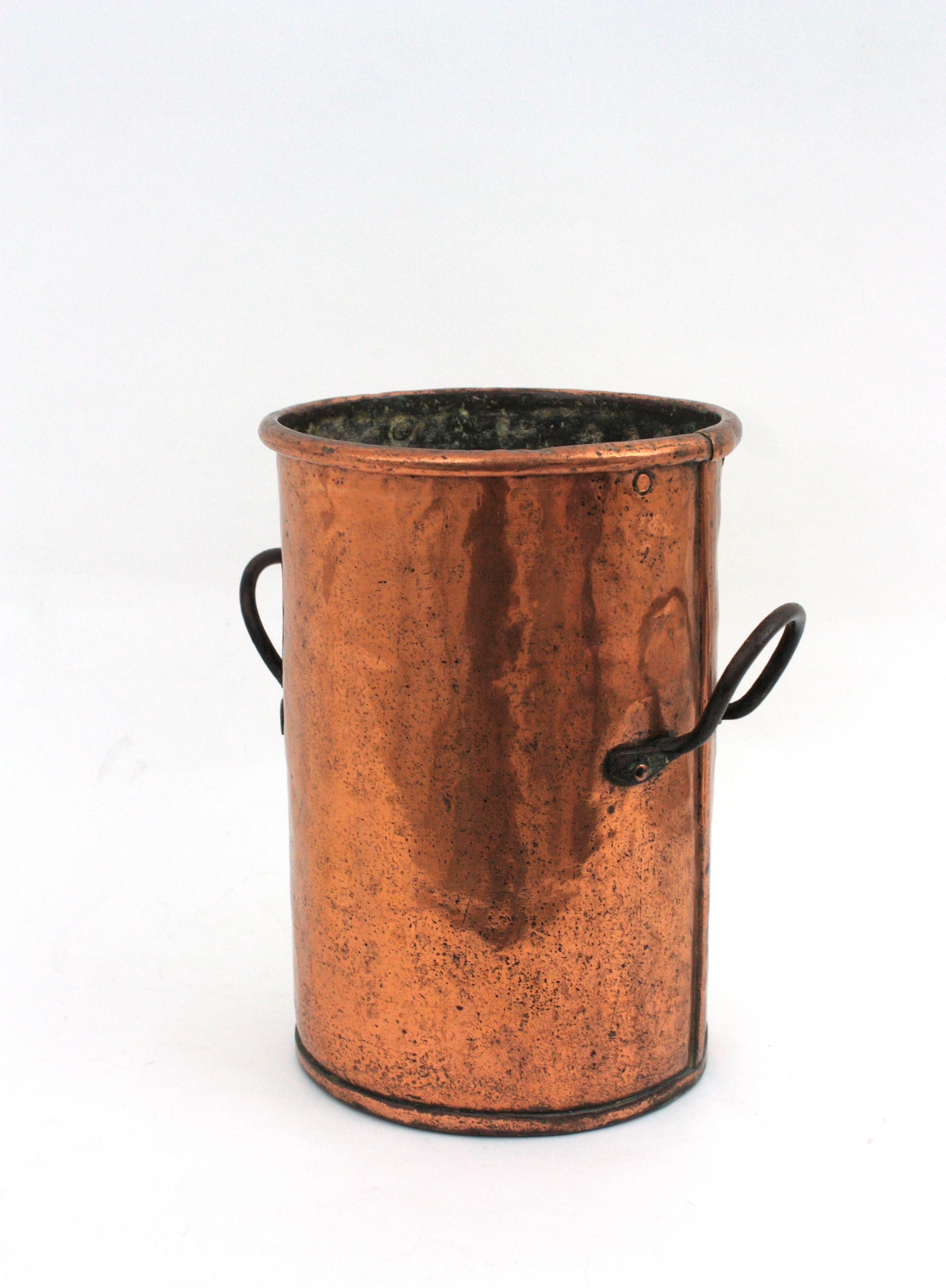 French Copper Tall Cauldron or Planter with Handles  For Sale 7