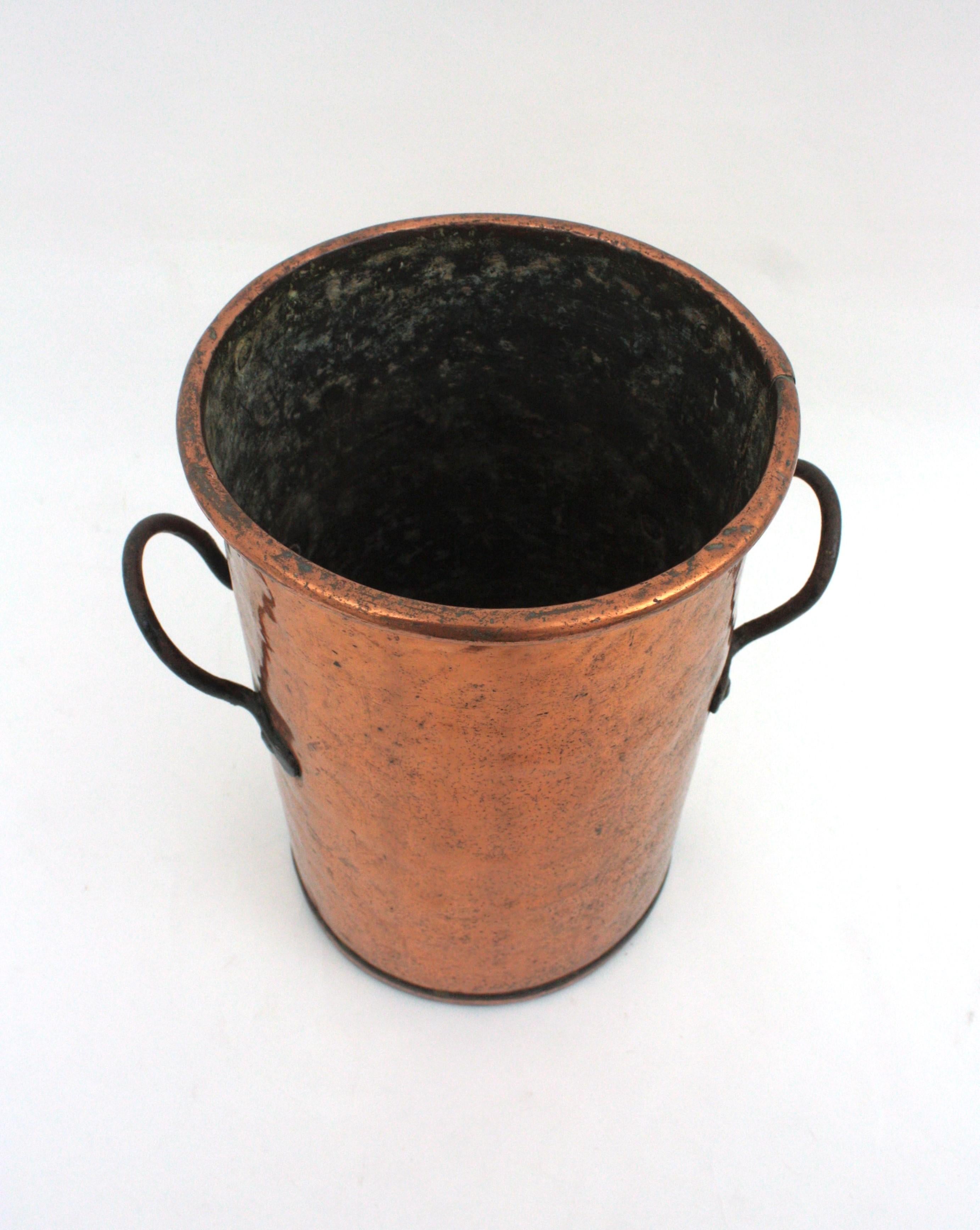 French Copper Tall Cauldron or Planter with Handles  For Sale 8