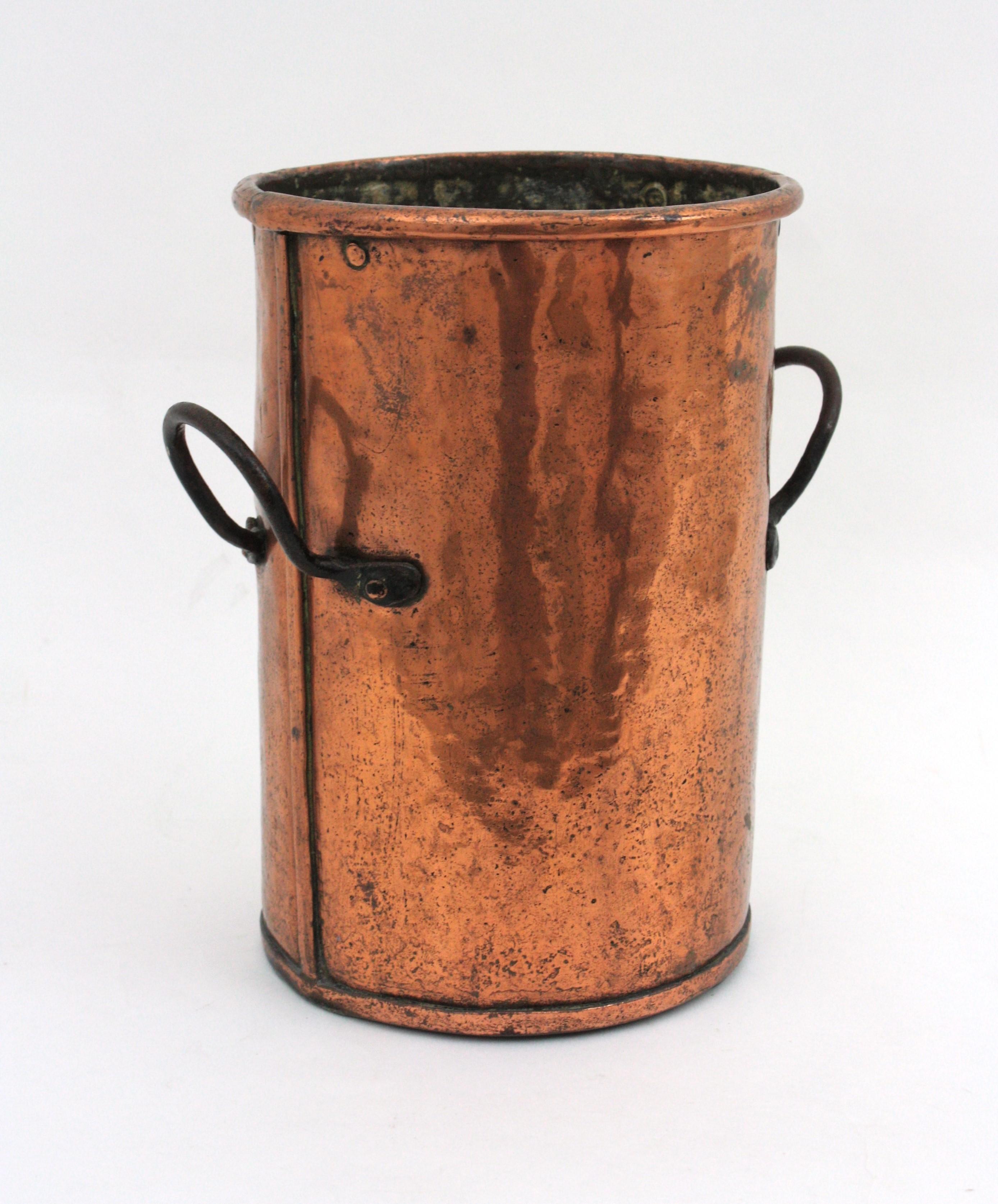 20th Century French Copper Tall Cauldron or Planter with Handles  For Sale