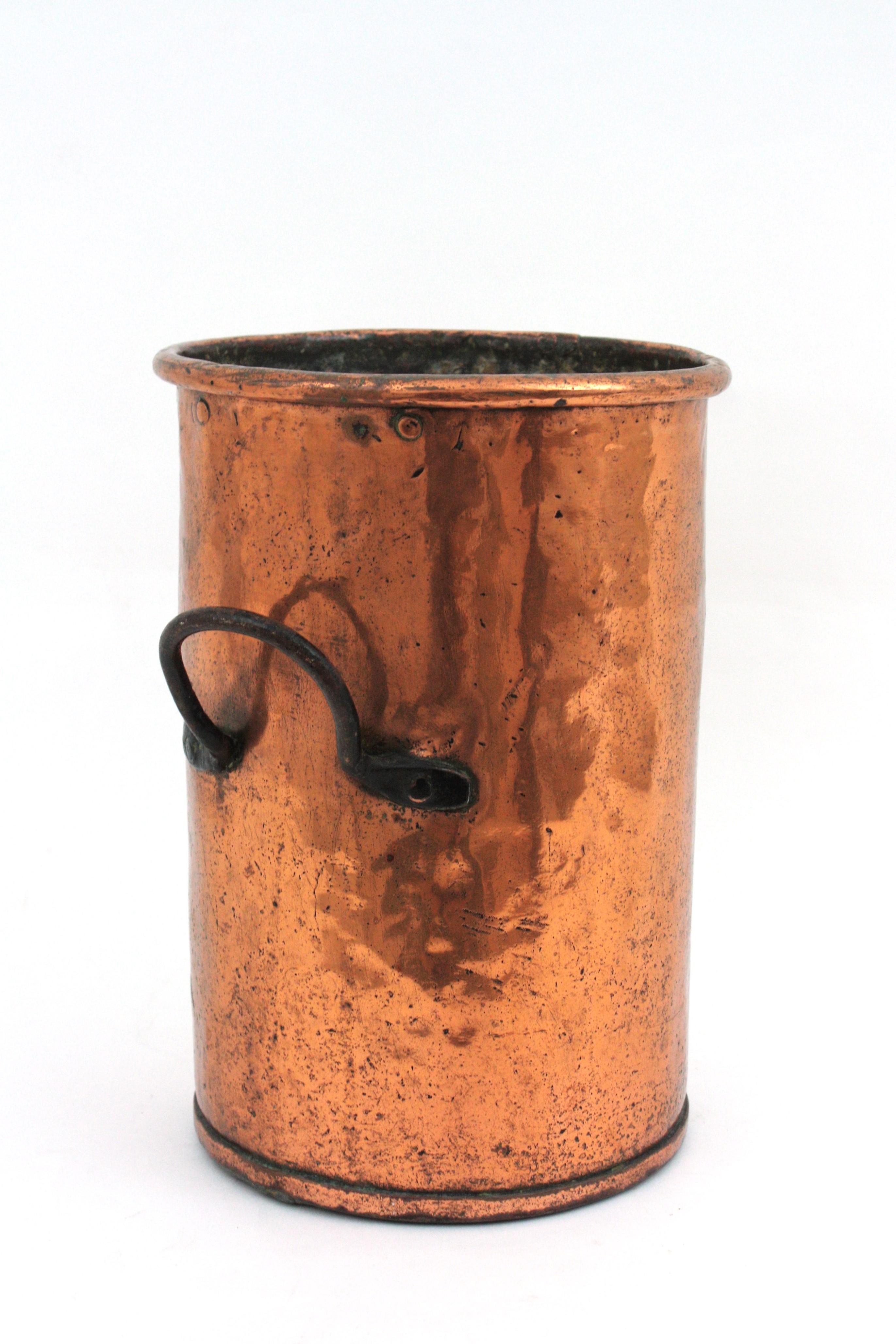 French Copper Tall Cauldron or Planter with Handles  For Sale 1