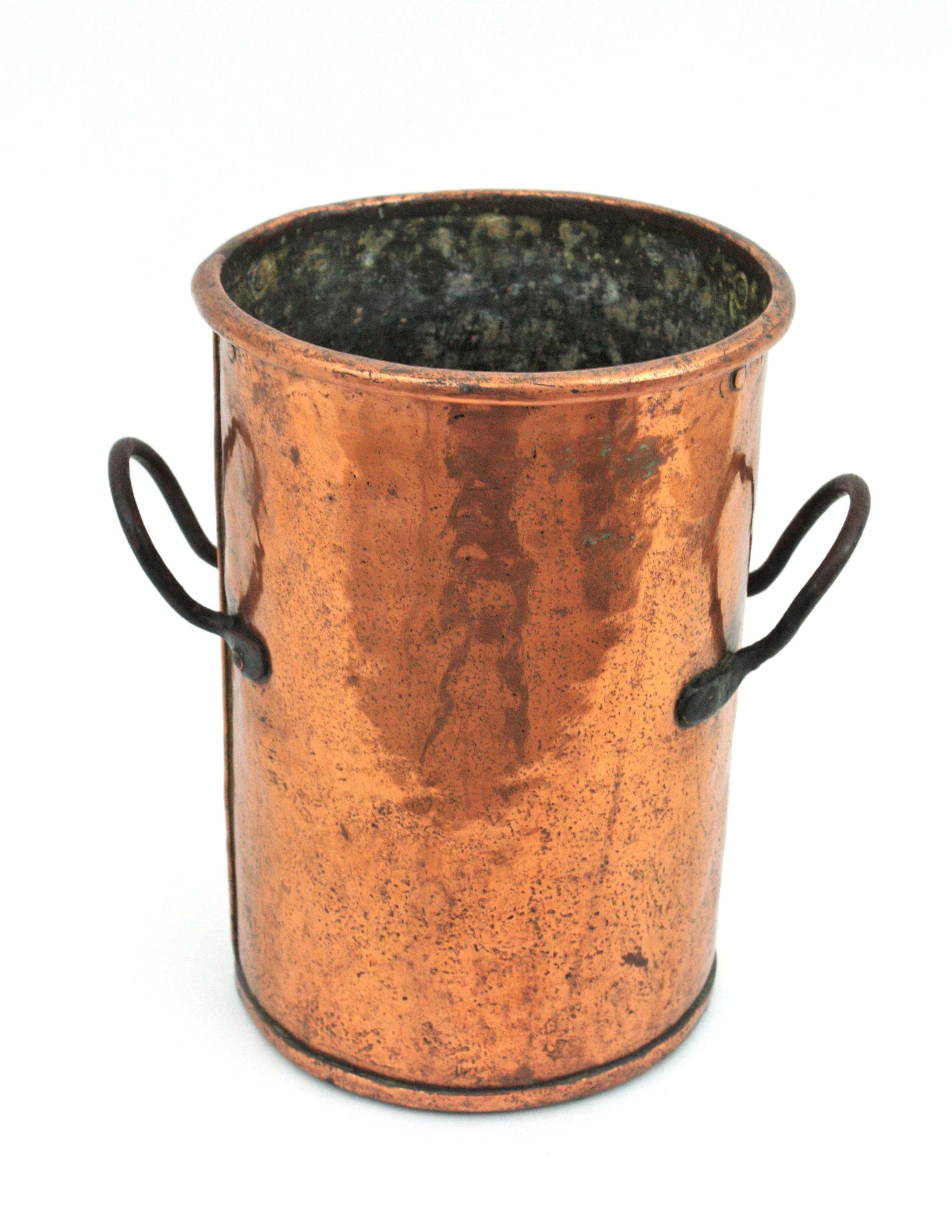 French Copper Tall Cauldron or Planter with Handles  For Sale 2