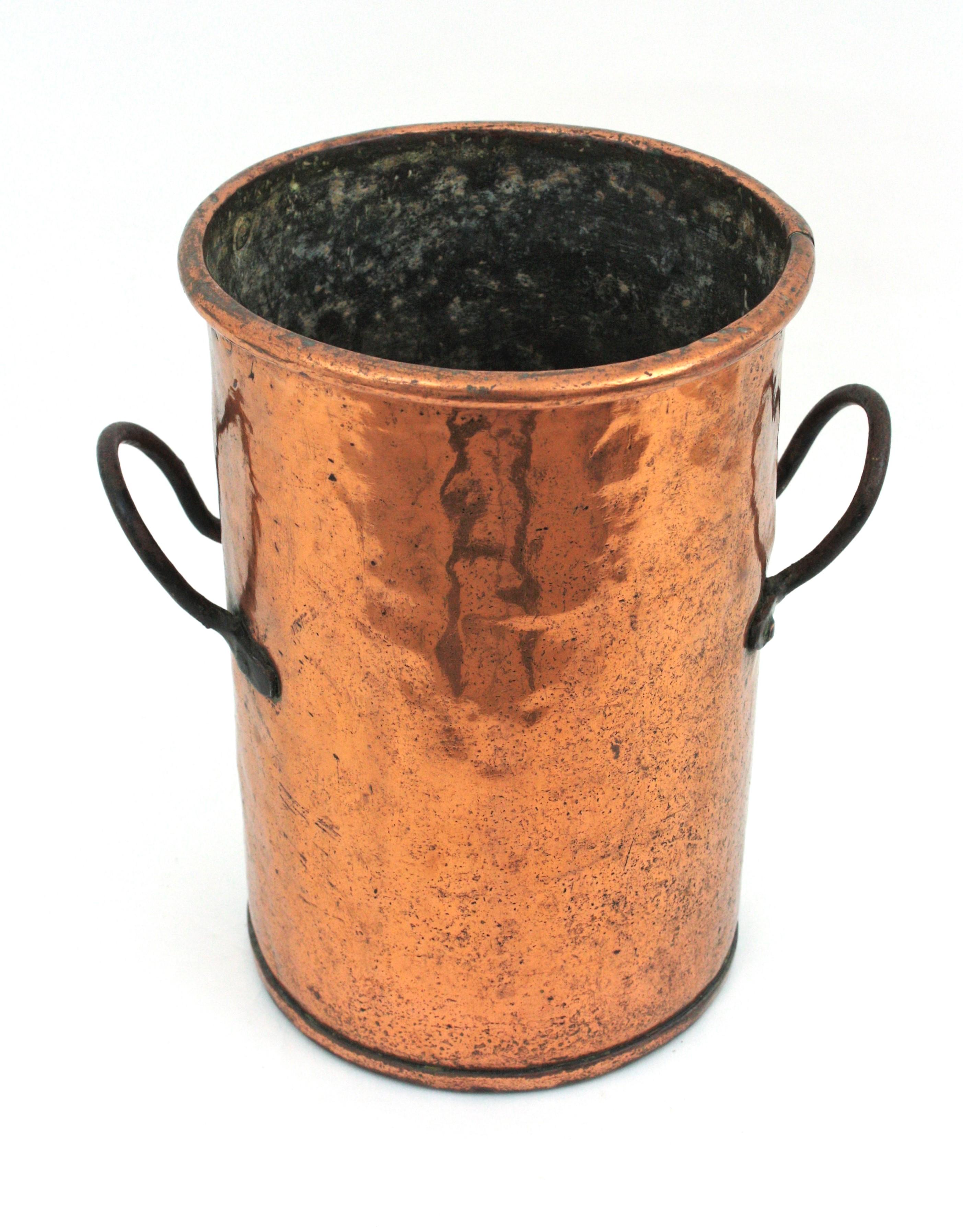 French Copper Tall Cauldron or Planter with Handles  For Sale 3