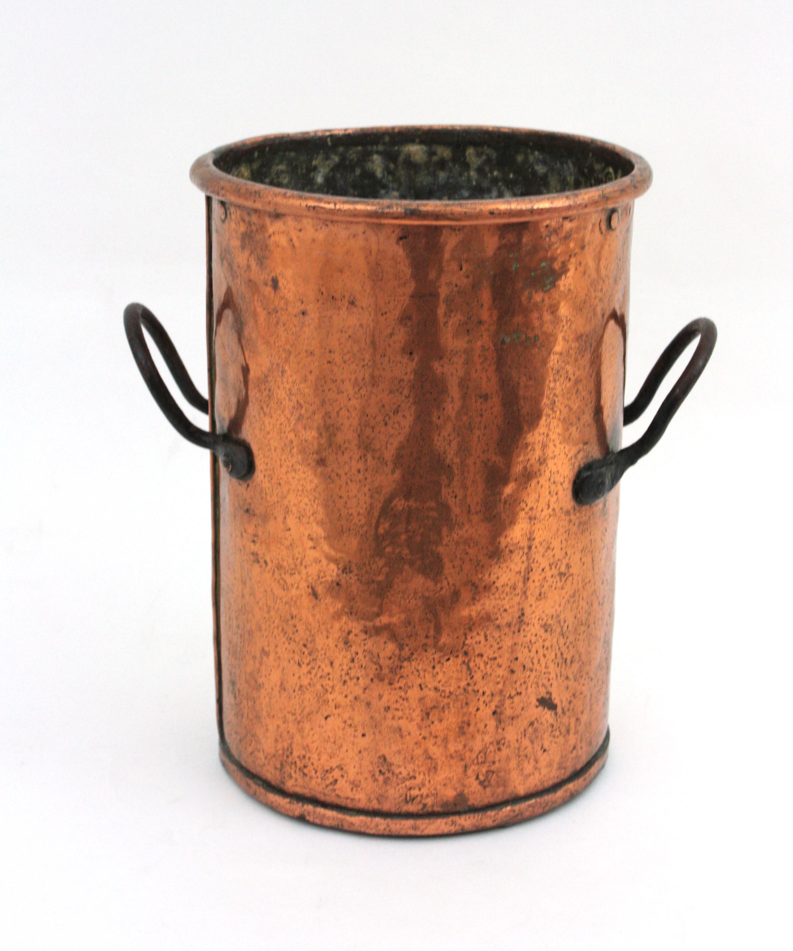 French Copper Tall Cauldron or Planter with Handles  For Sale 4