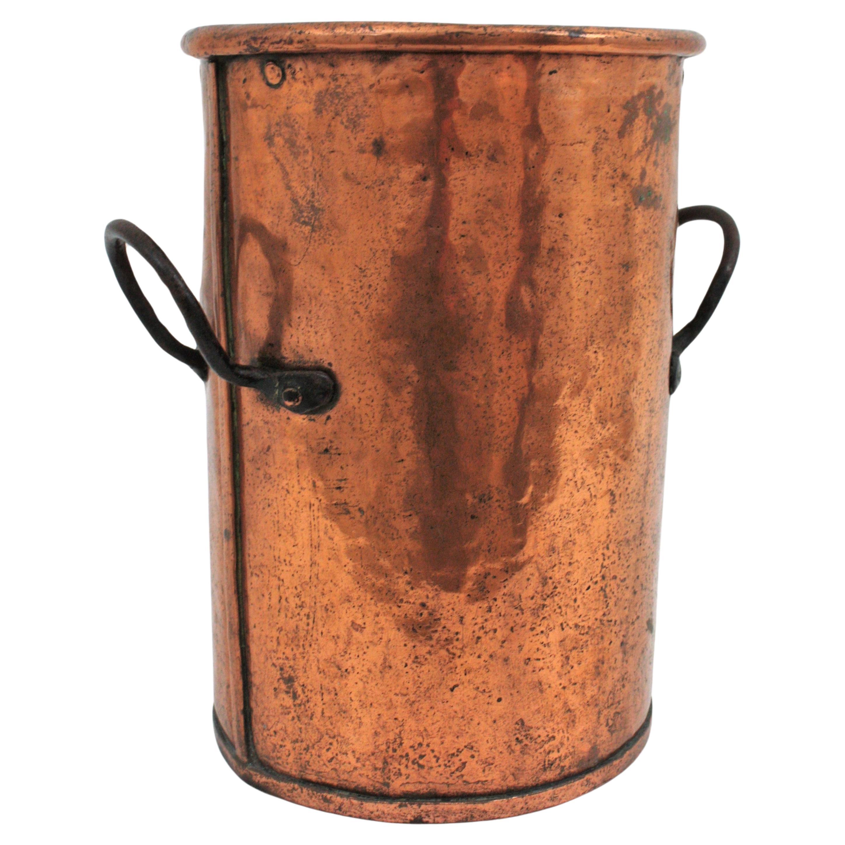 French Copper Tall Cauldron or Planter with Handles  For Sale