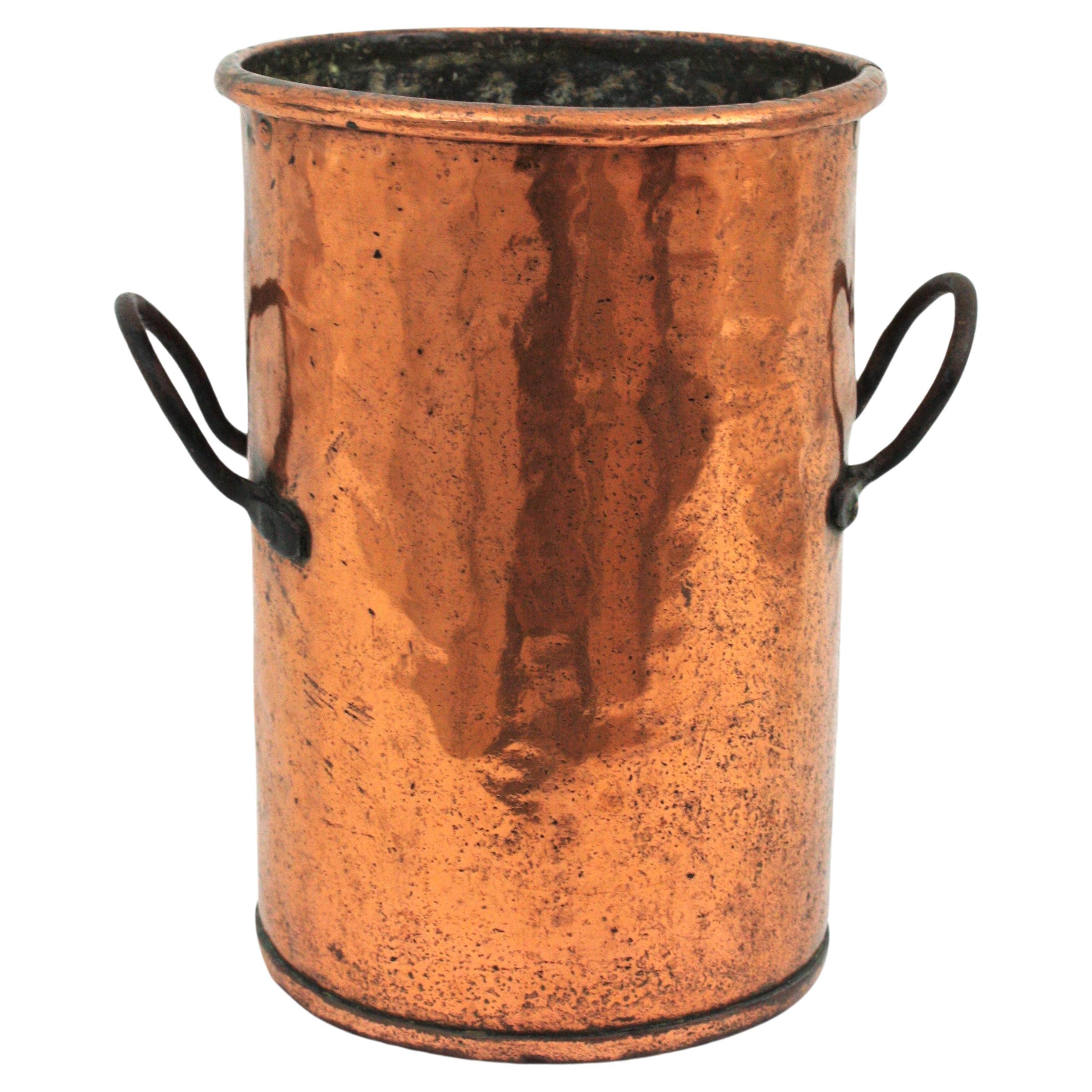 French Copper Tall Cauldron or Planter with Handles