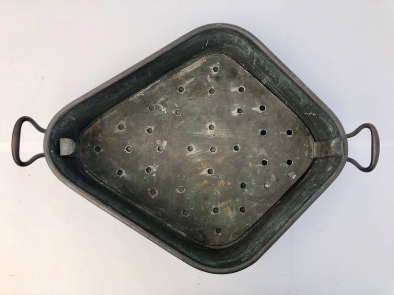 Louis XVI French Copper Turbot Cooker Pan, Wrought Iron Handles with Strainer, 1700s For Sale