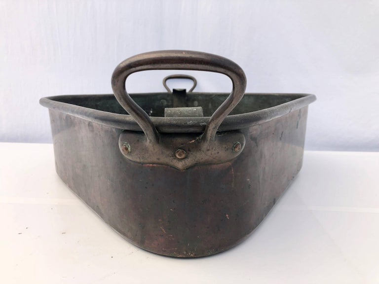 French Copper Turbot Cooker Pan, Wrought Iron Handles with Strainer, 1700s In Good Condition For Sale In Petaluma, CA