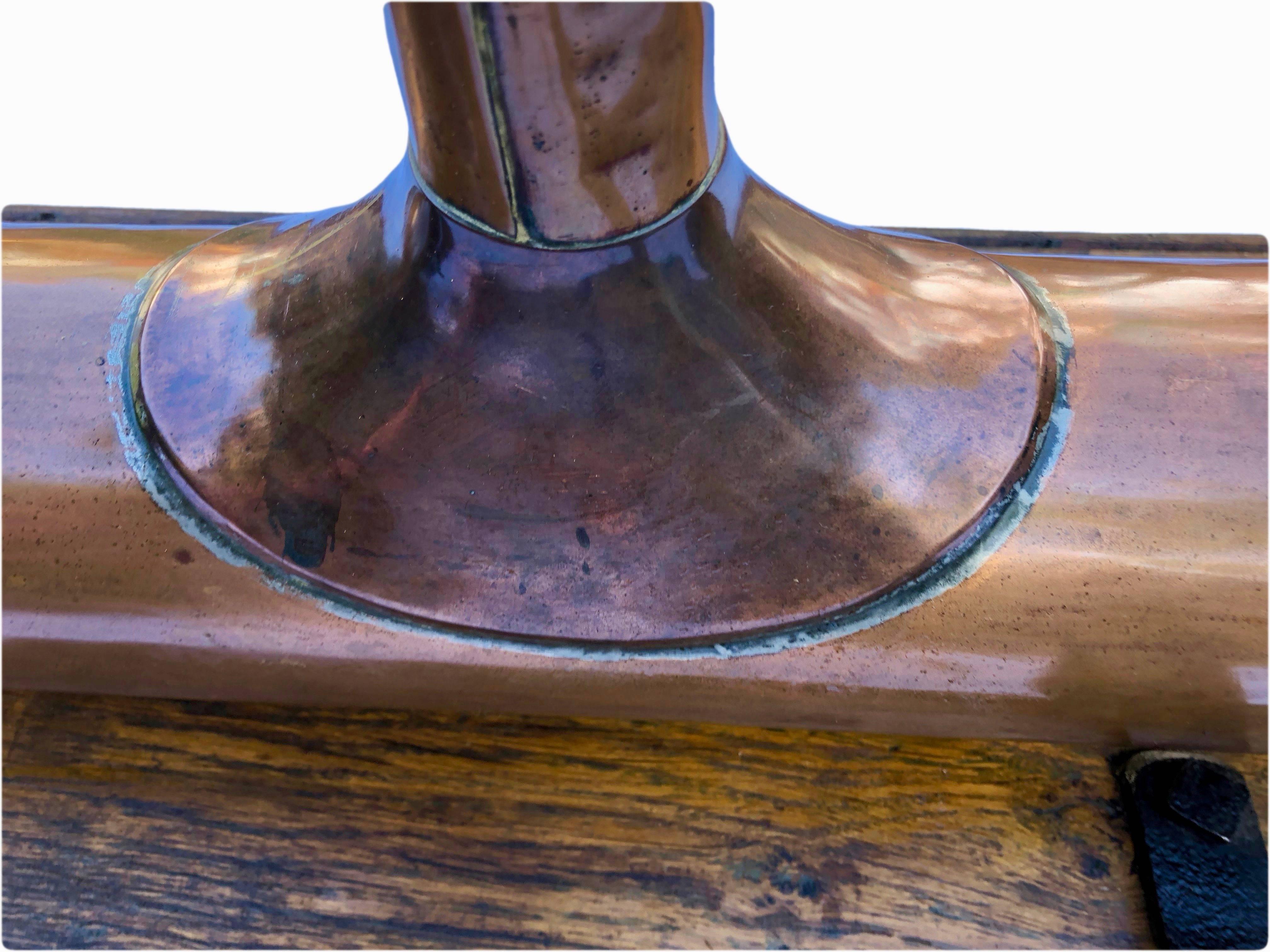 18th Century and Earlier French Copper Water Hand Pump, Black Iron Features, Spout, on Wood, Louis XIV For Sale