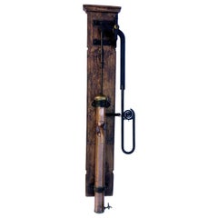 French Copper Water Hand Pump, Black Iron Features, Spout, on Wood, Louis XIV