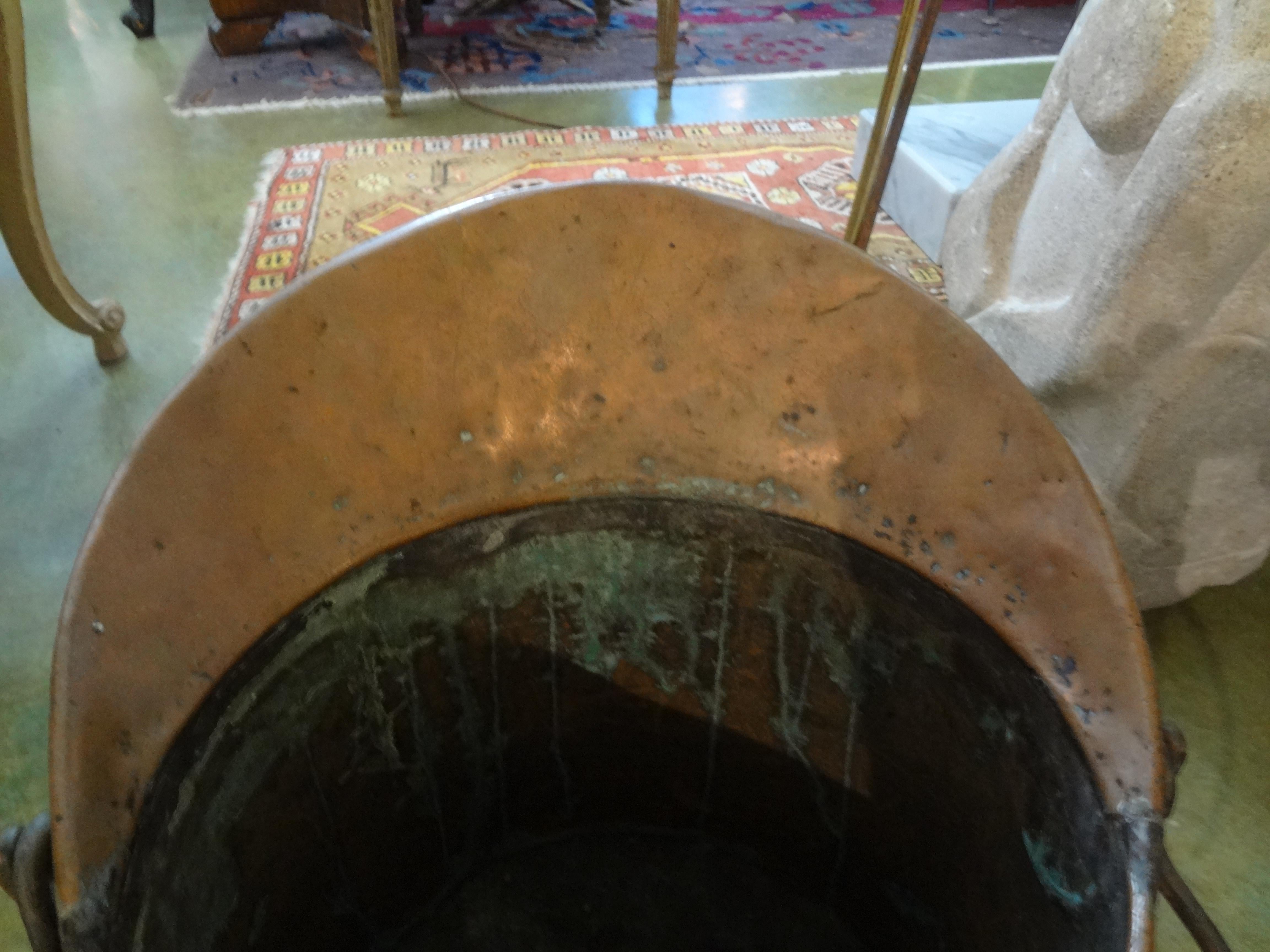 Early 20th Century French Copper Watering Pitcher with Brass Trim