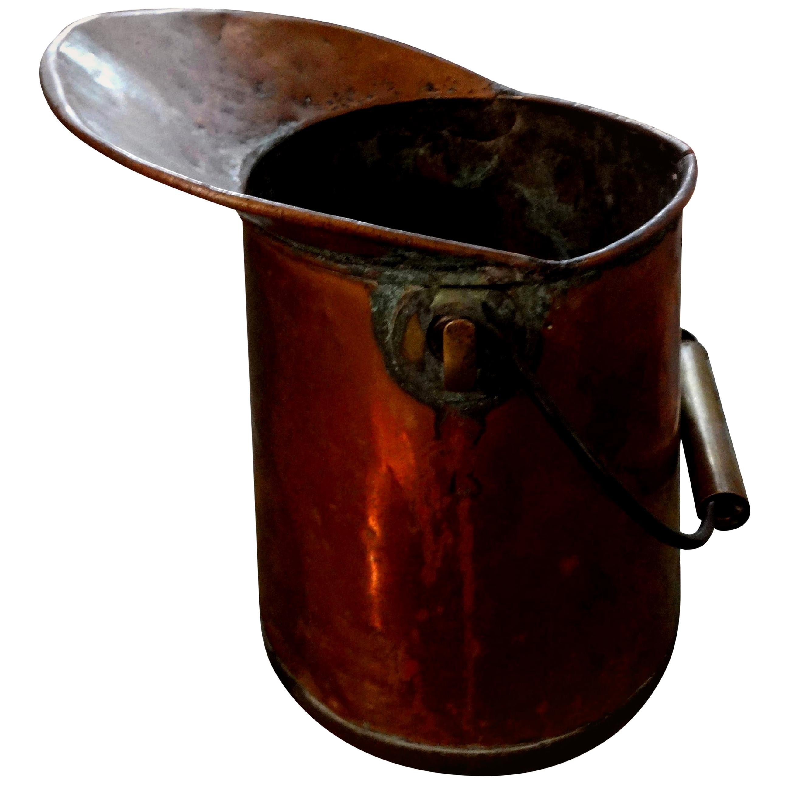 French Copper Watering Pitcher with Brass Trim