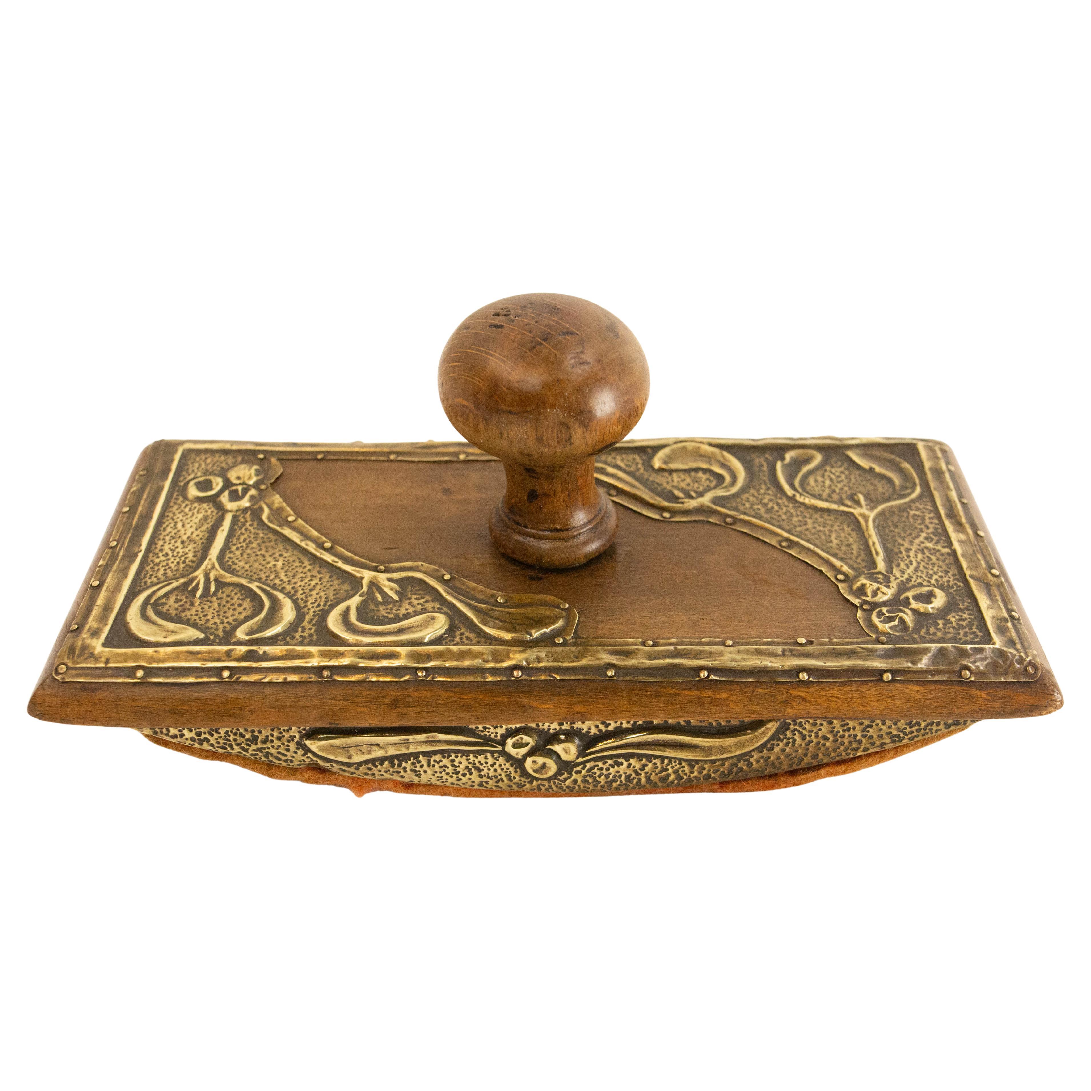 French Copper & Wood Desk Art Nouveau Ink Blotter, circa 1920 For Sale