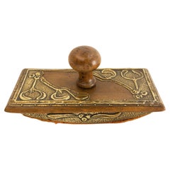 Calamaio francese in rame e legno da scrivania in stile Art Nouveau, 1920 circa