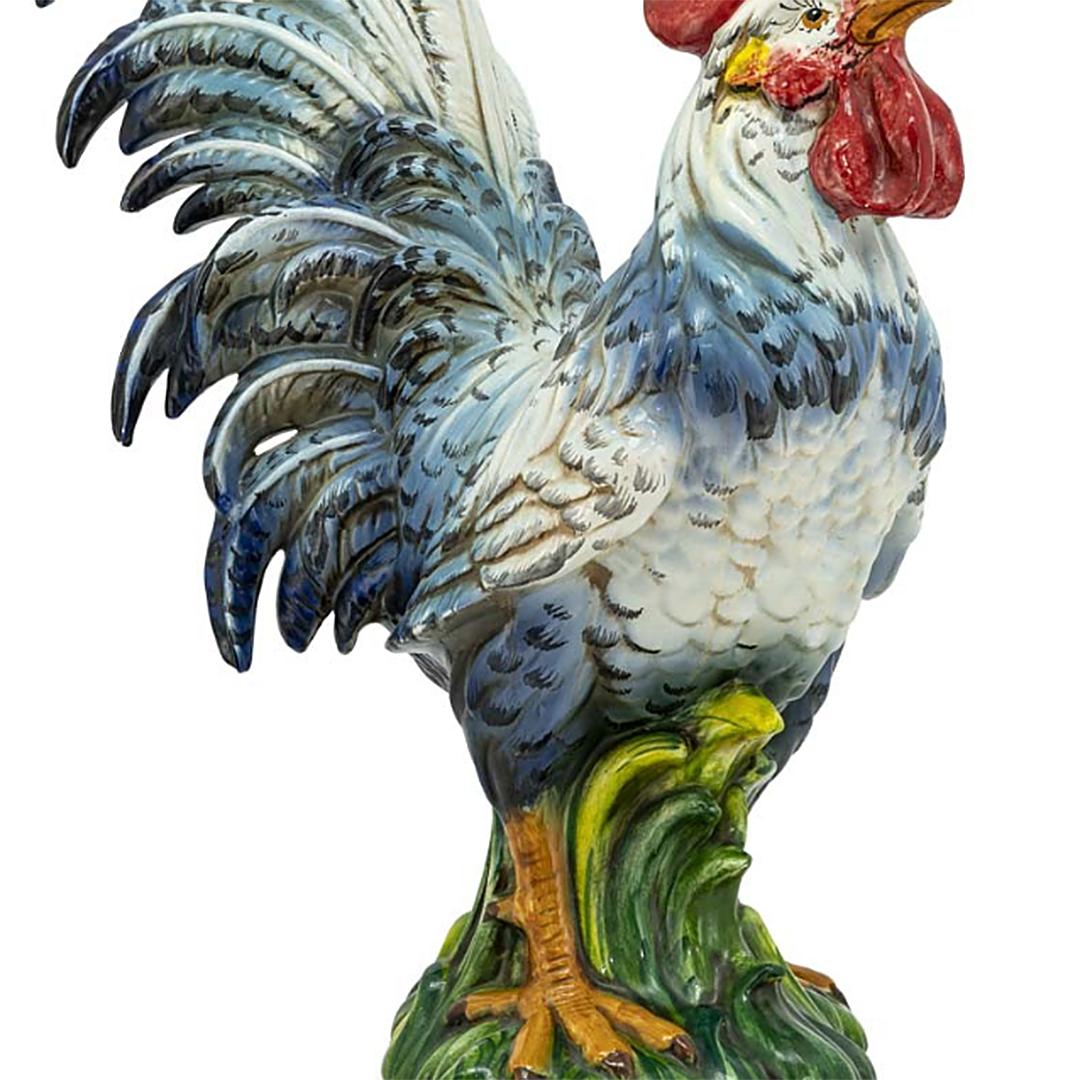 Hand-Painted French Coq Sculpture in Ceramic For Sale