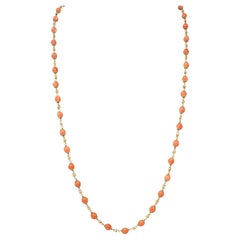French Coral 18 Karat Yellow Gold Vintage Beaded Chain Link Bracelet & Necklace