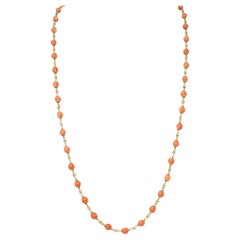 French Coral 18 Karat Yellow Gold Vintage Beaded Chain Link Bracelet & Necklace