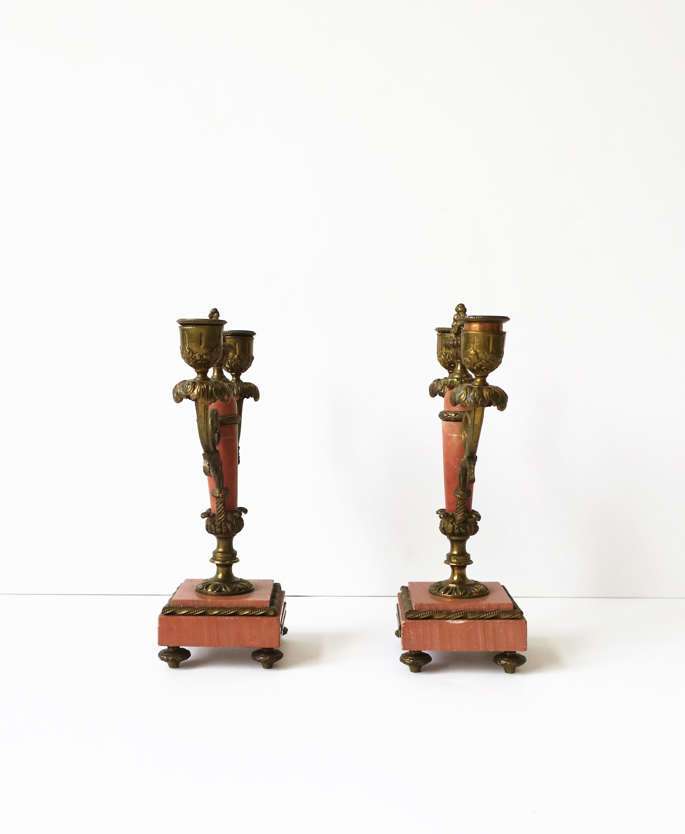French Marble & Gold Brass Candlestick or Candelabra Holders, 19th c, Pair 4