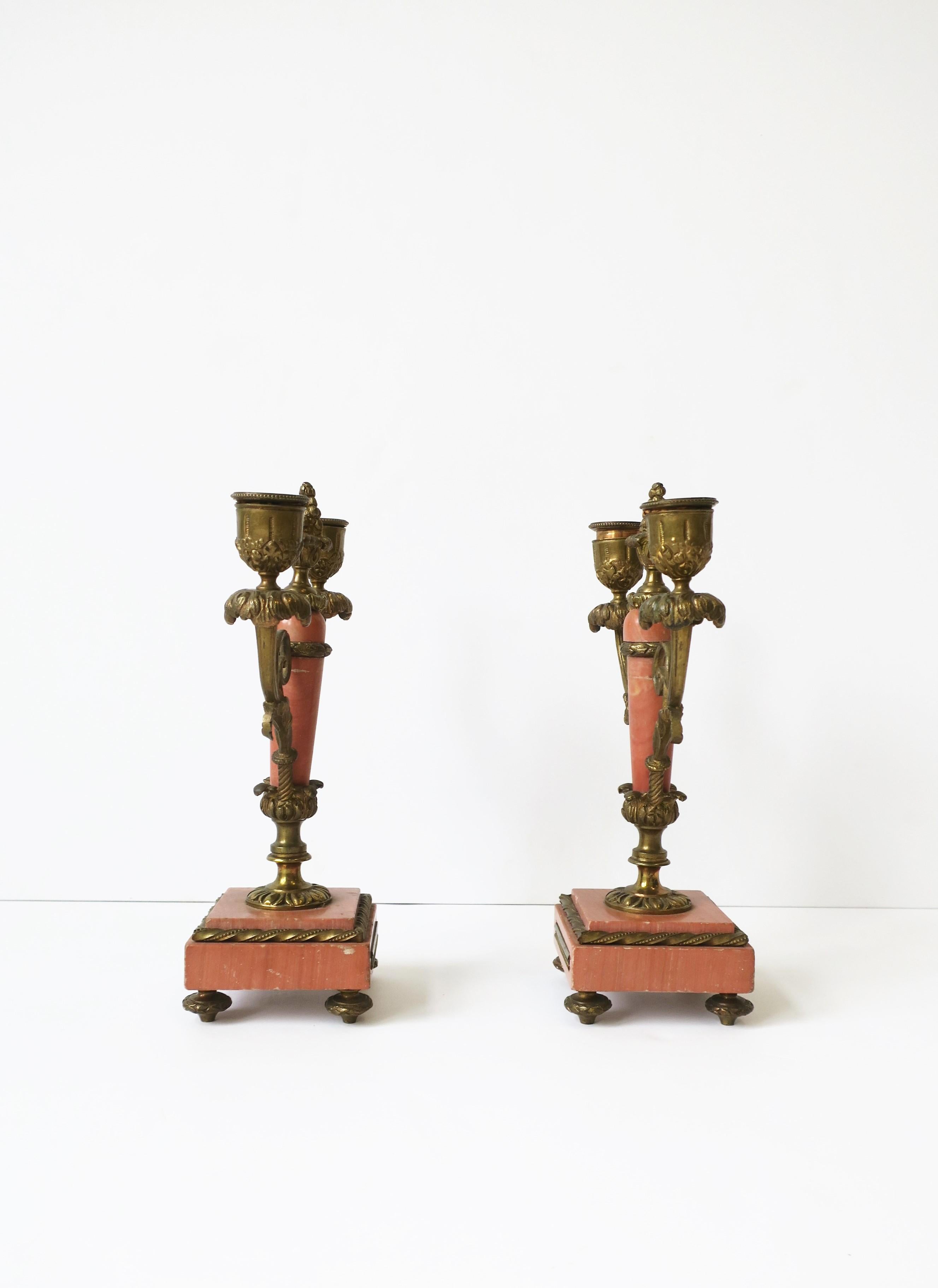 French Marble & Gold Brass Candlestick or Candelabra Holders, 19th c, Pair 5