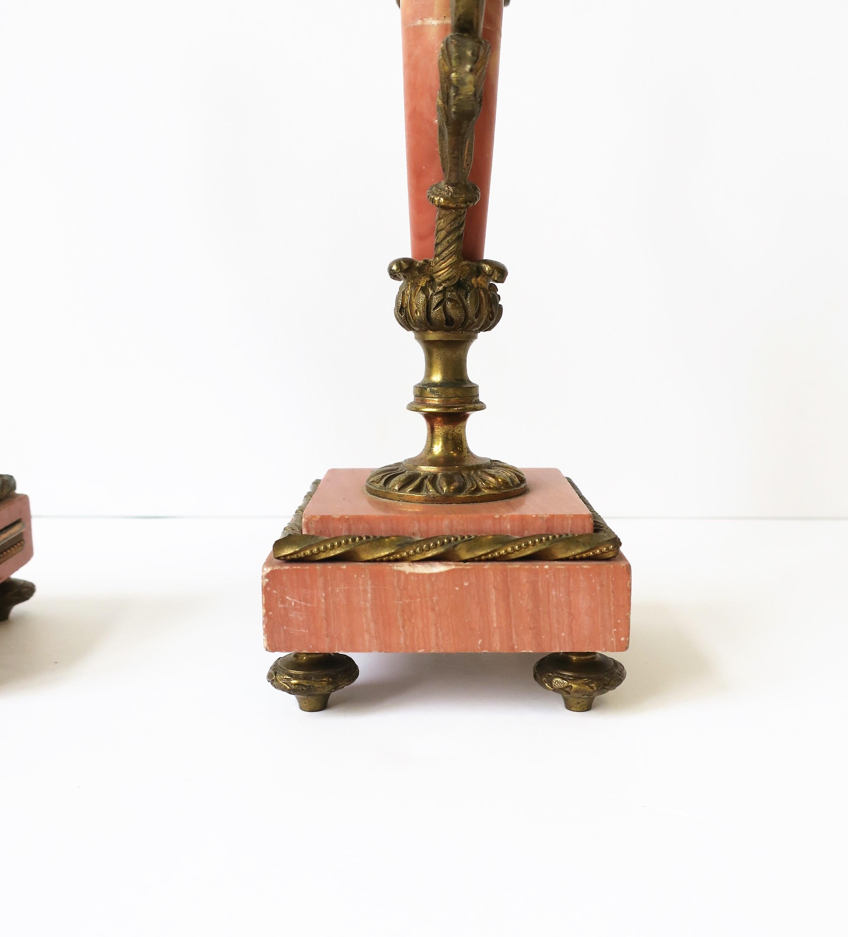 French Marble & Gold Brass Candlestick or Candelabra Holders, 19th c, Pair 9