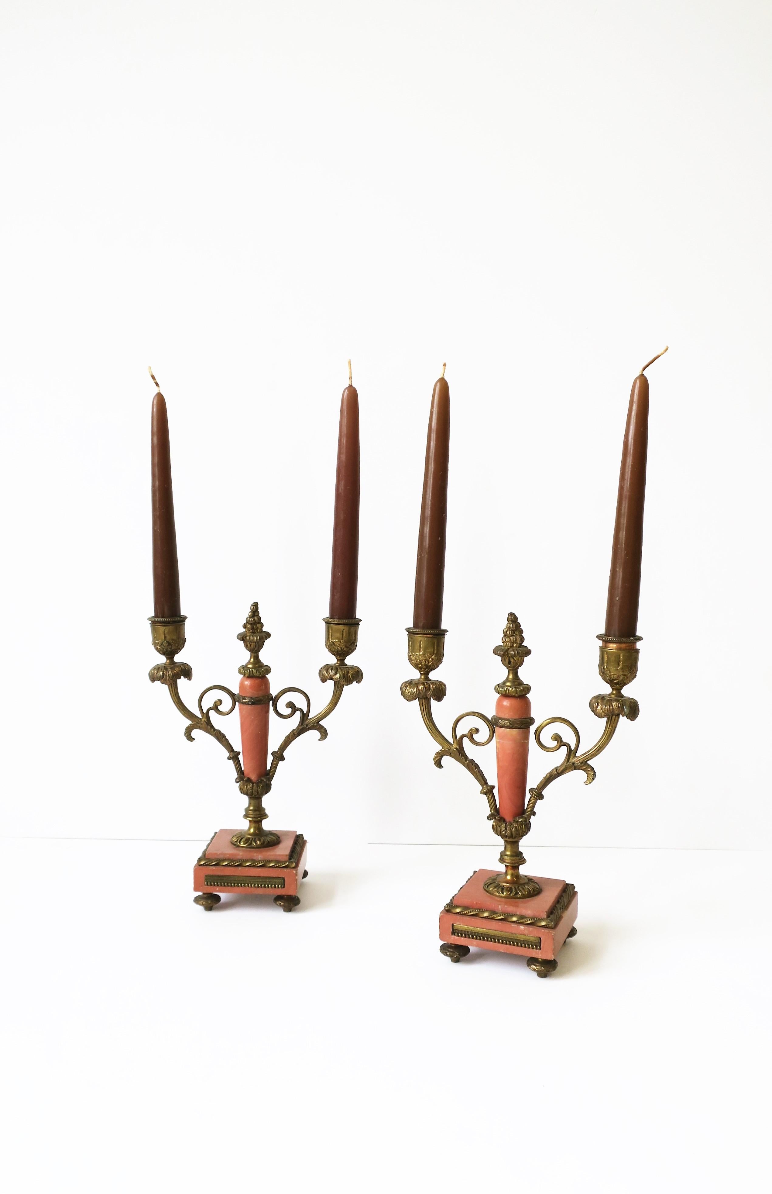 19th Century French Marble & Gold Brass Candlestick or Candelabra Holders, 19th c, Pair
